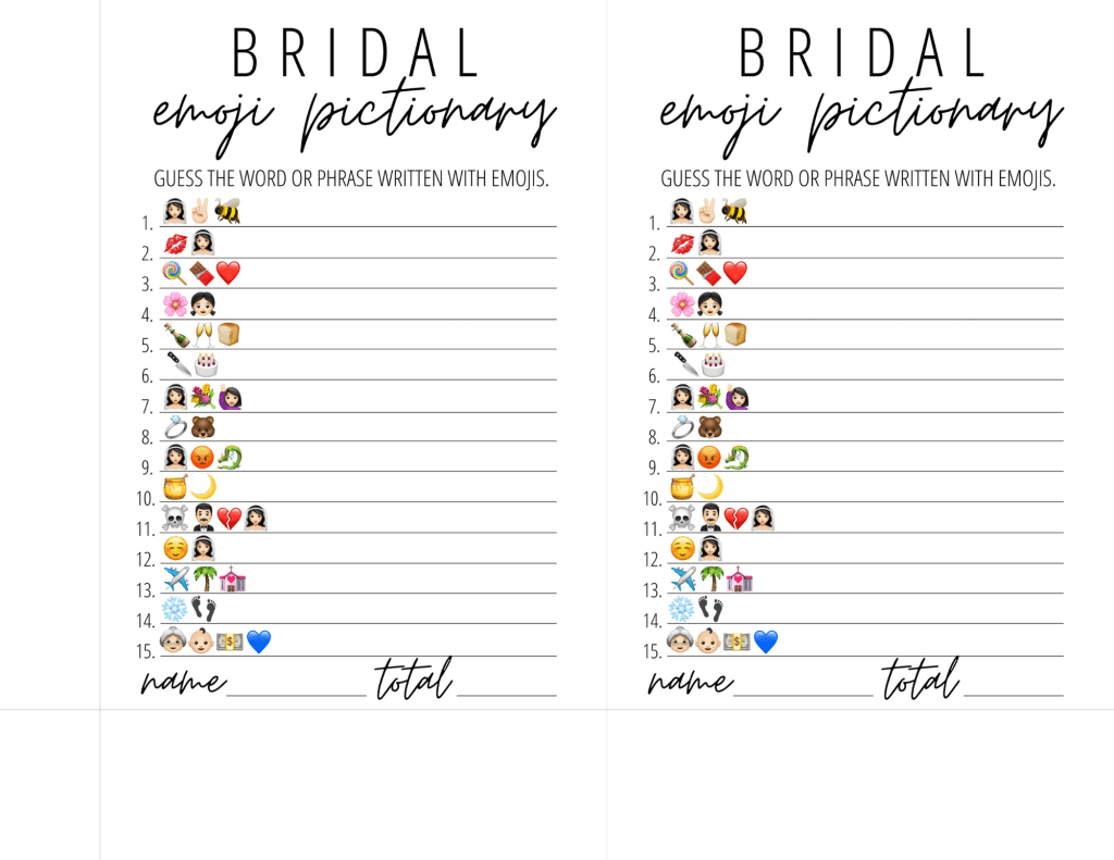 Bridal Emoji Pictionary Free Printable | Modern Moh within Emoji Bridal Shower Game Free Printable