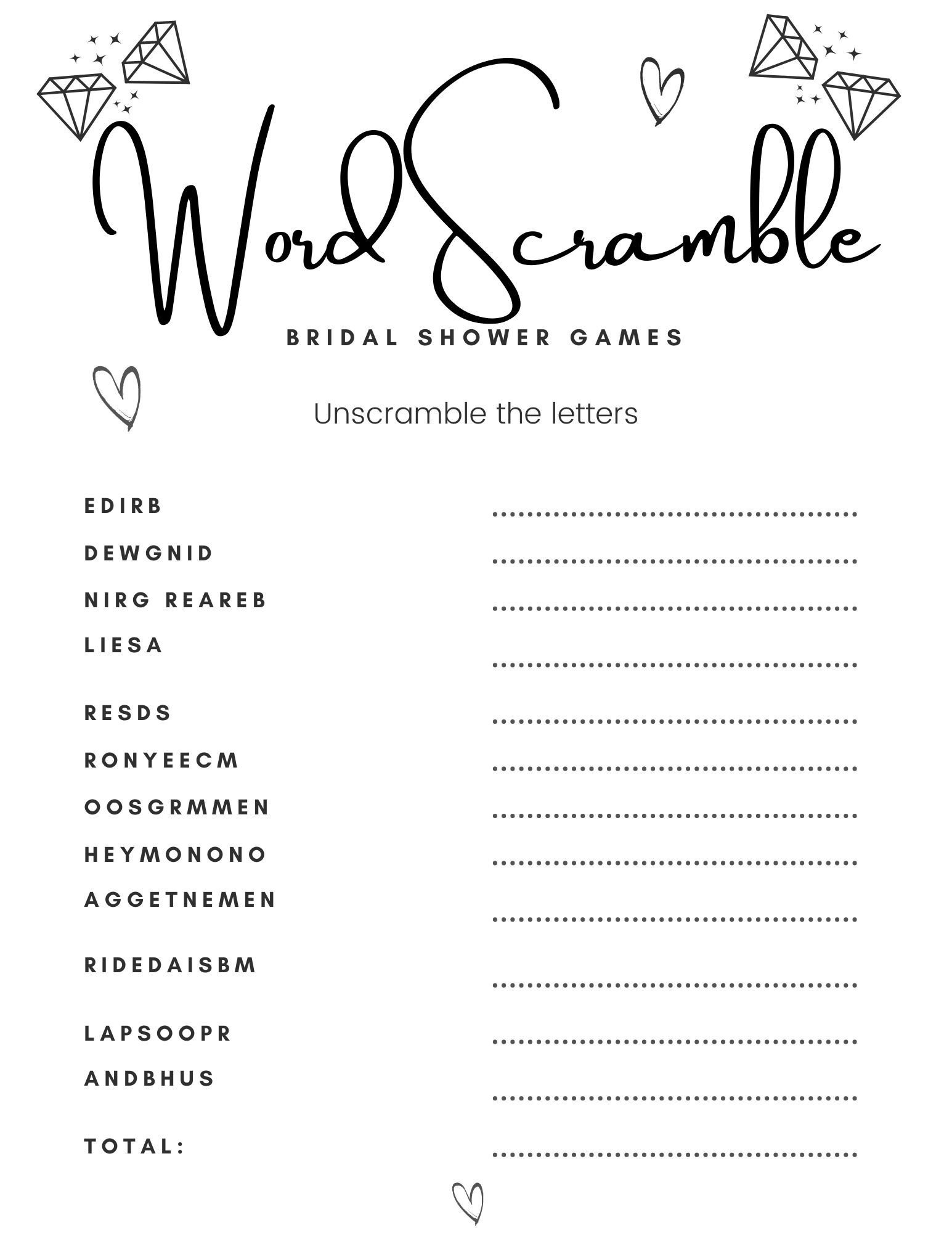 Bridal Shower Games Printable, Wedding Word Scramble Printable regarding Free Printable Bridal Shower Games