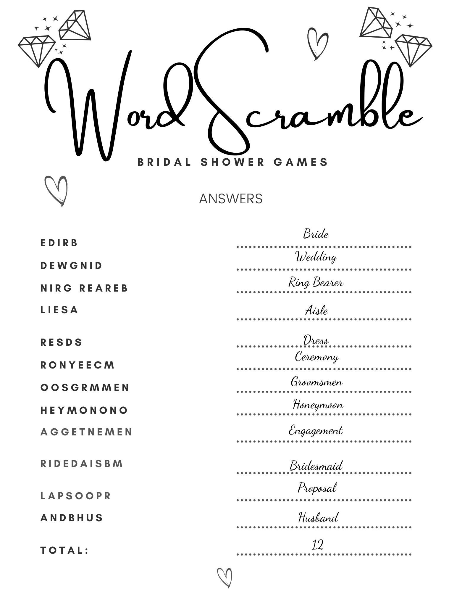 Bridal Shower Games Printable, Wedding Word Scramble Printable throughout Free Printable Bridal Shower Games Word Scramble