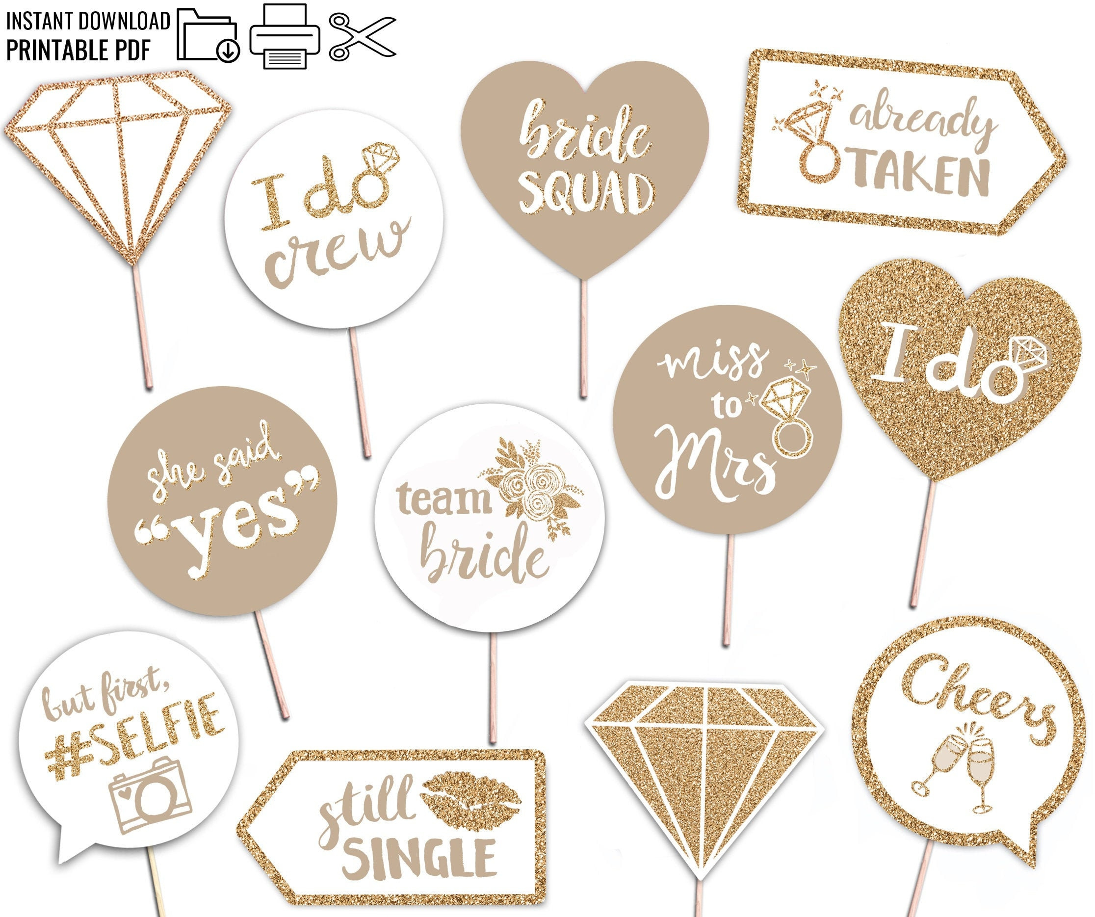 Bridal Shower Printable Photo Booth Props - Champagne Gold And inside Free Printable Photo Booth Props Bridal Shower