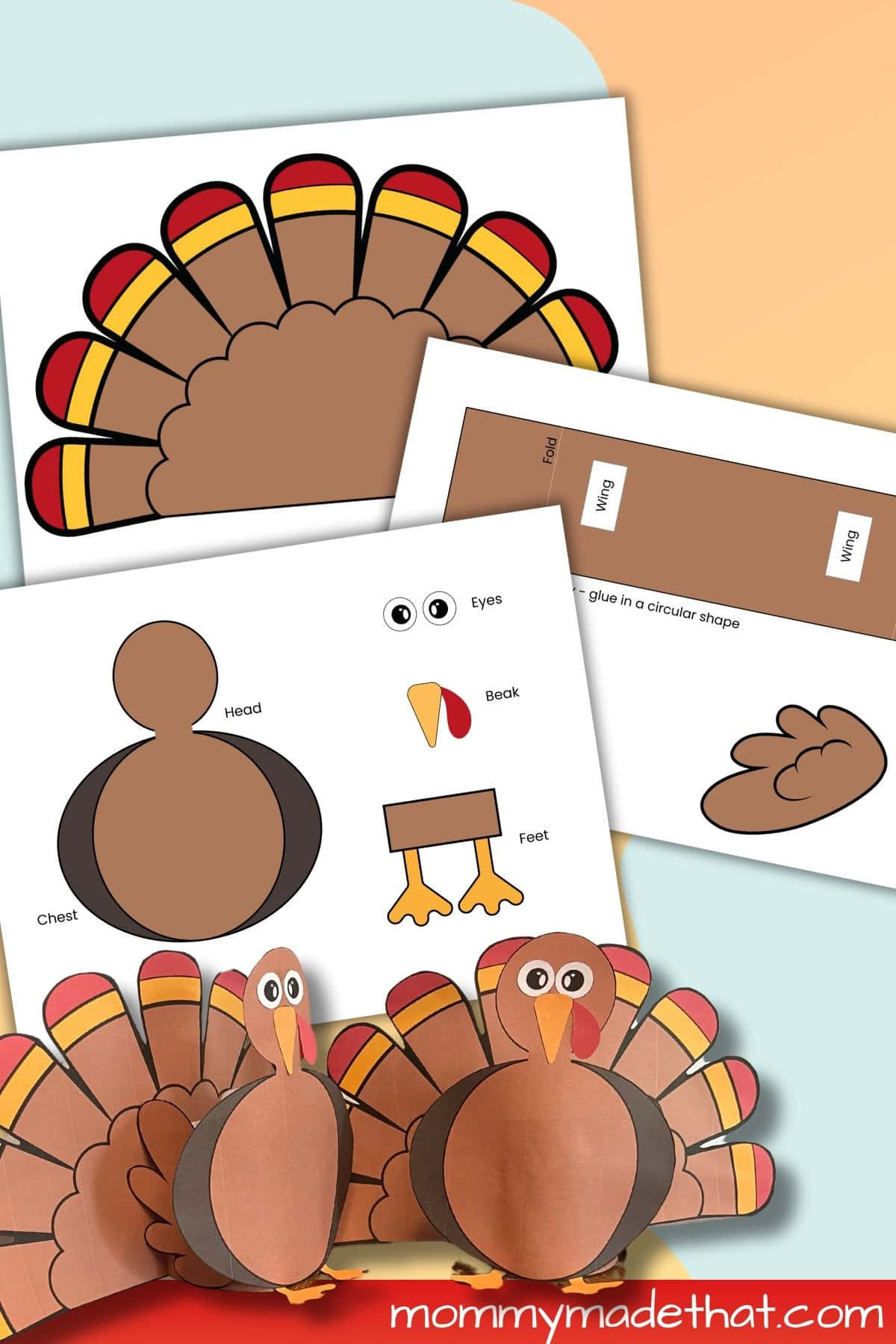 Build A 3D Turkey (Free Cut Out Printable) regarding Free Printable Turkey Craft