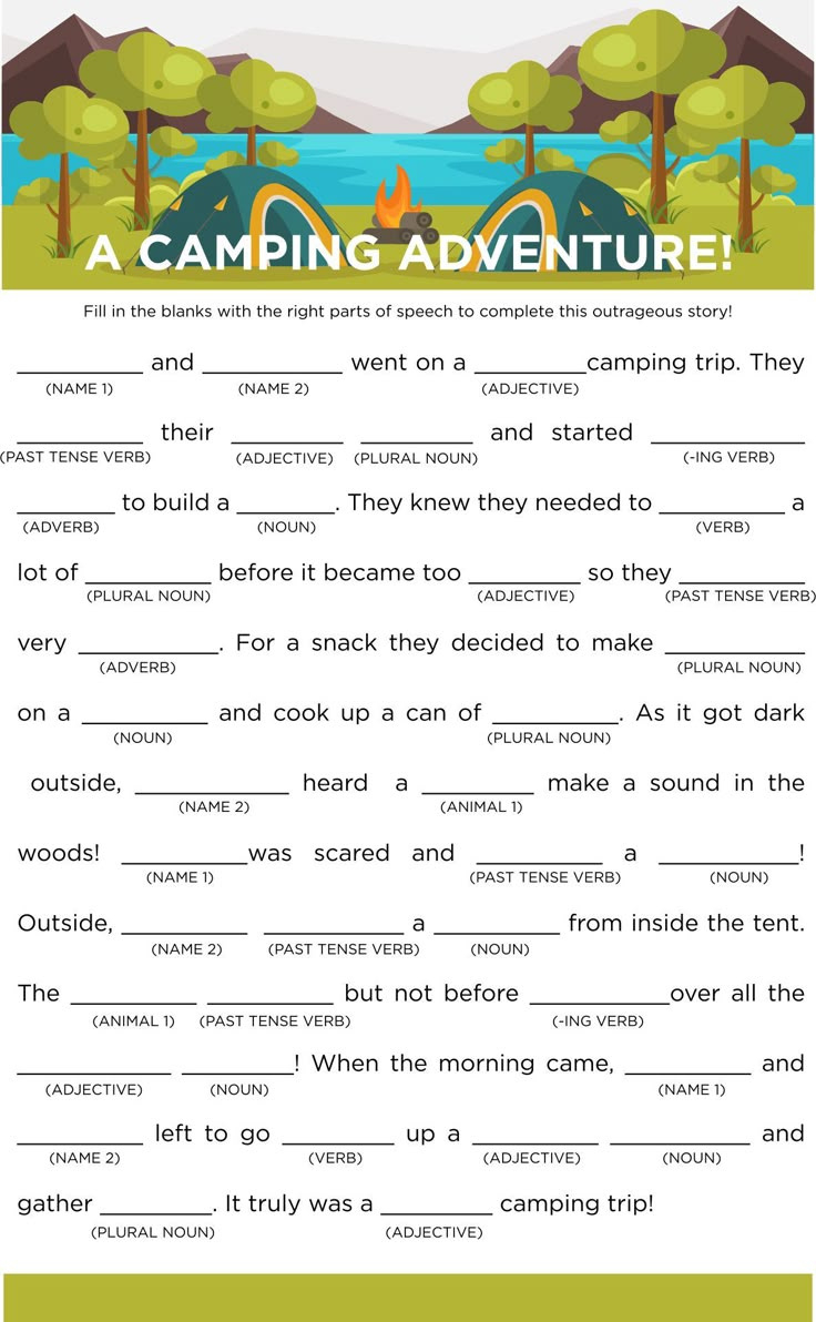 Camping Mad Libs - 20 Free Pdf Printables | Printablee regarding Free Printable Mad Libs For Tweens