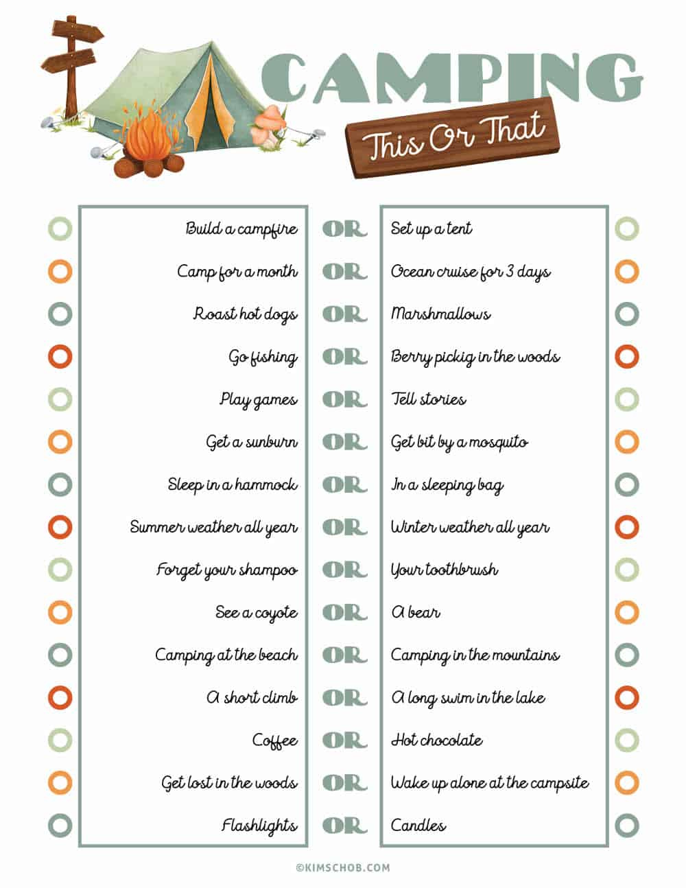 Camping Printable Game Set - Kim Schob inside Free Printable Camping Games