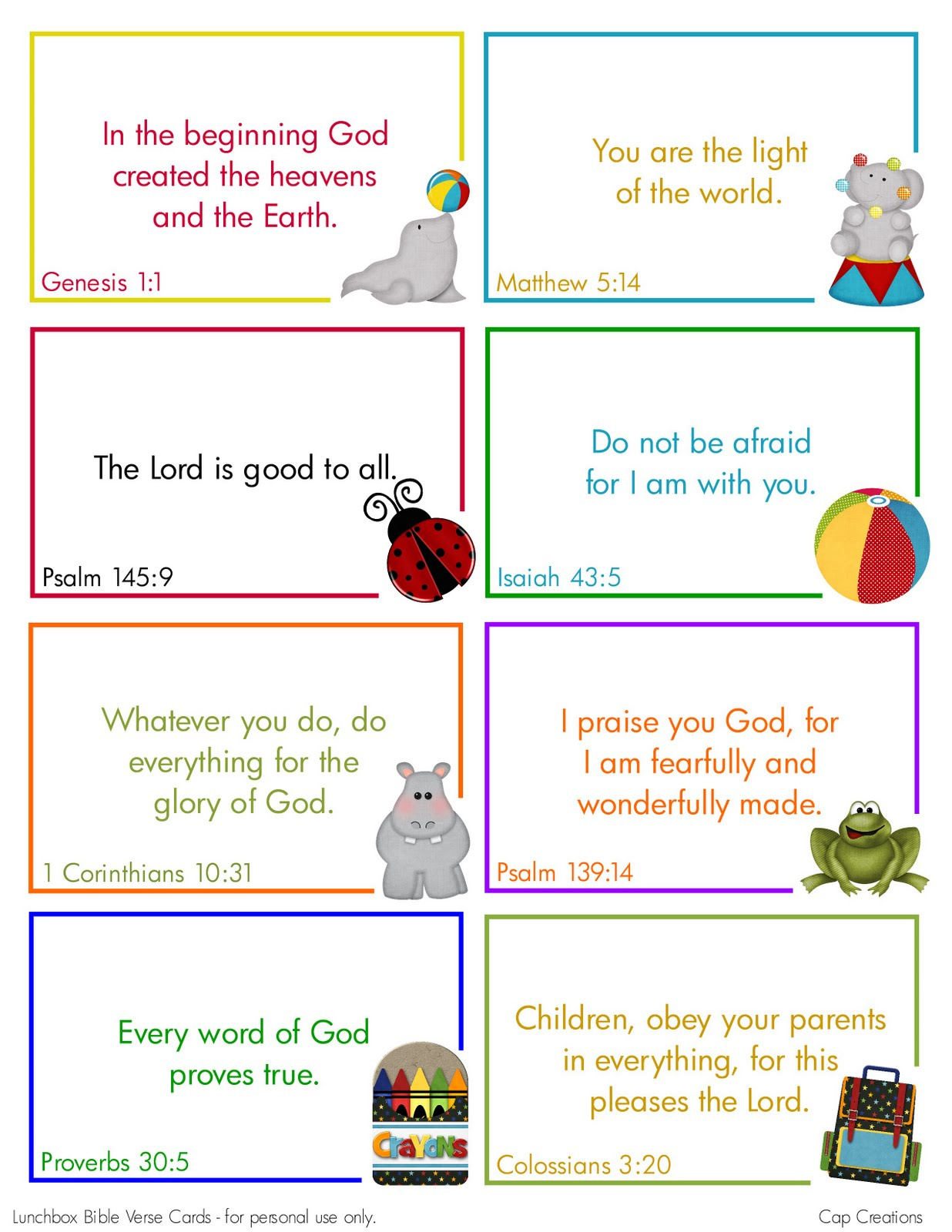 Cap Creations: Free Printable Lunchbox Bible Verse Cards intended for Free Printable Bible Verses For Children