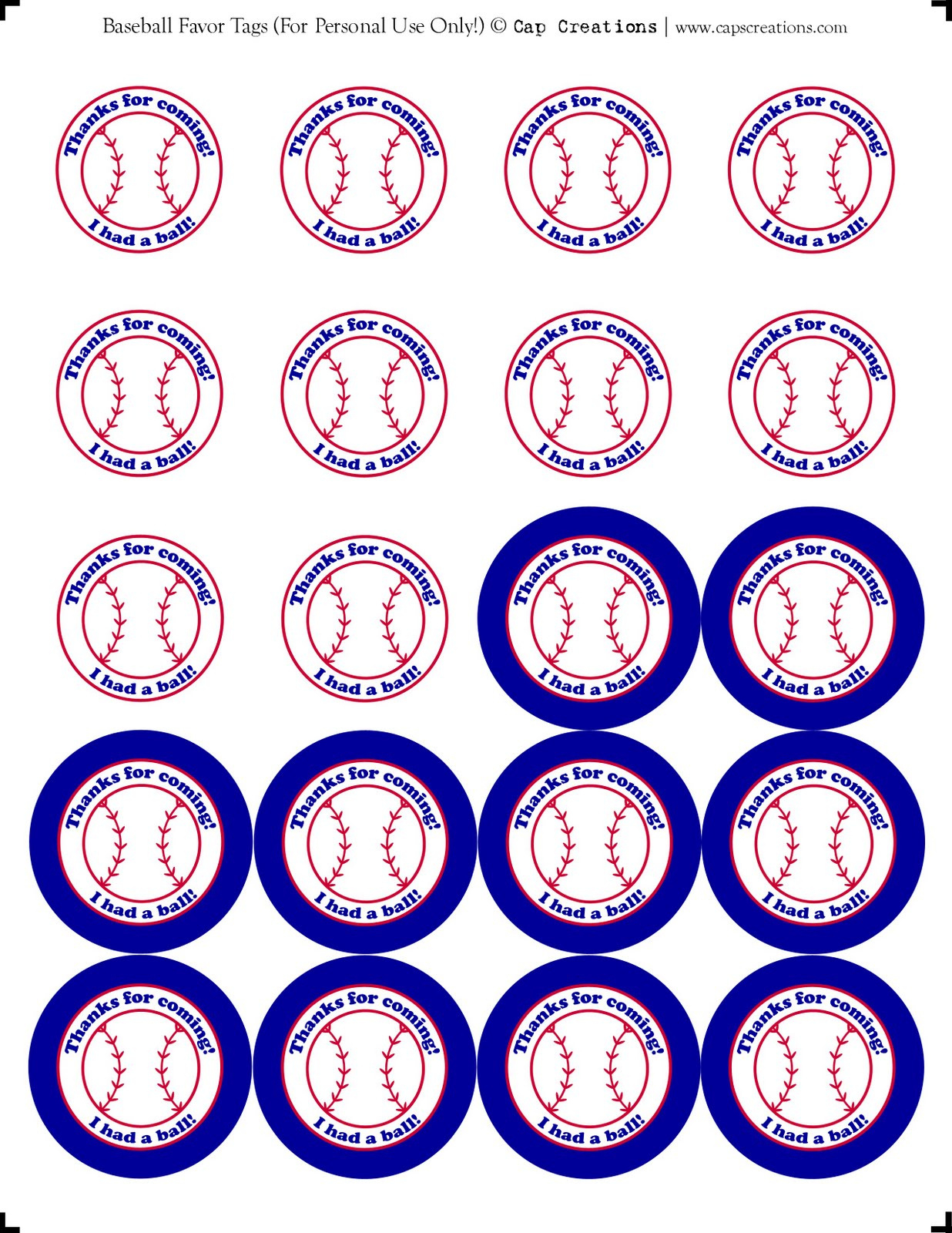 Cap Creations: Printable Baseball Party Favor Thank You Tags intended for Free Printable Baseball Favor Tags