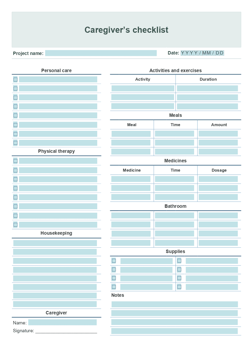 Caregiver Daily Checklist Template | Onlyoffice with Free Printable Caregiver Forms