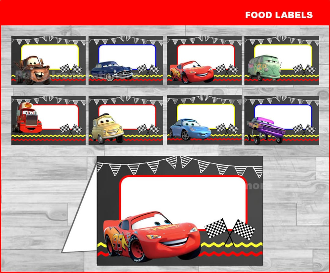 Cars Food Labels Instant Download, Cars Chalkboard Food Tent Cards within Free Printable Cars Food Labels