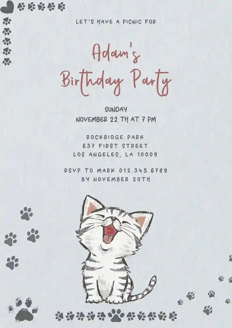 Cat Meows - Free Kids Birthday Invitation Templates | Invitanku with Free Printable Kitten Birthday Invitations