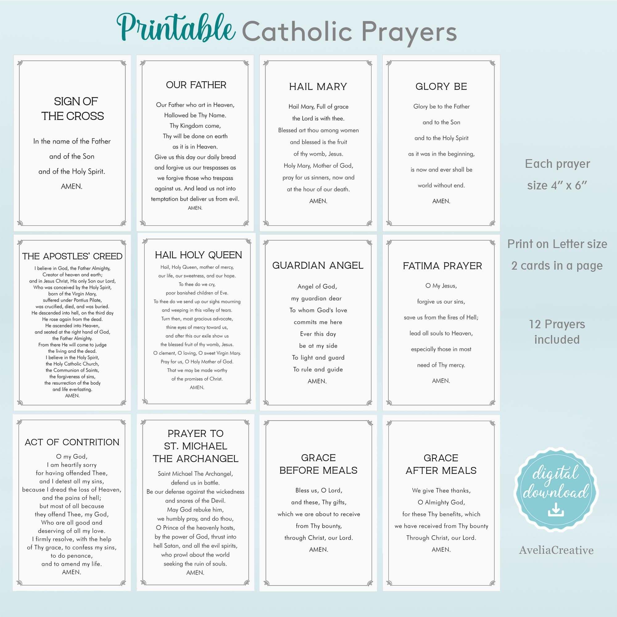 Catholic Prayers Card Bundle, Instant Download, Printable Catholic inside Free Printable Catholic Prayer Cards