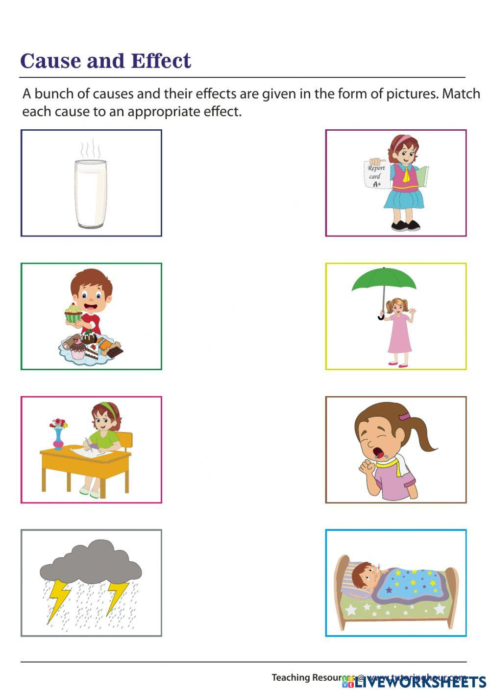 Cause And Effect Interactive Worksheet For 4 | Live Worksheets in Free Printable Cause And Effect Picture Cards
