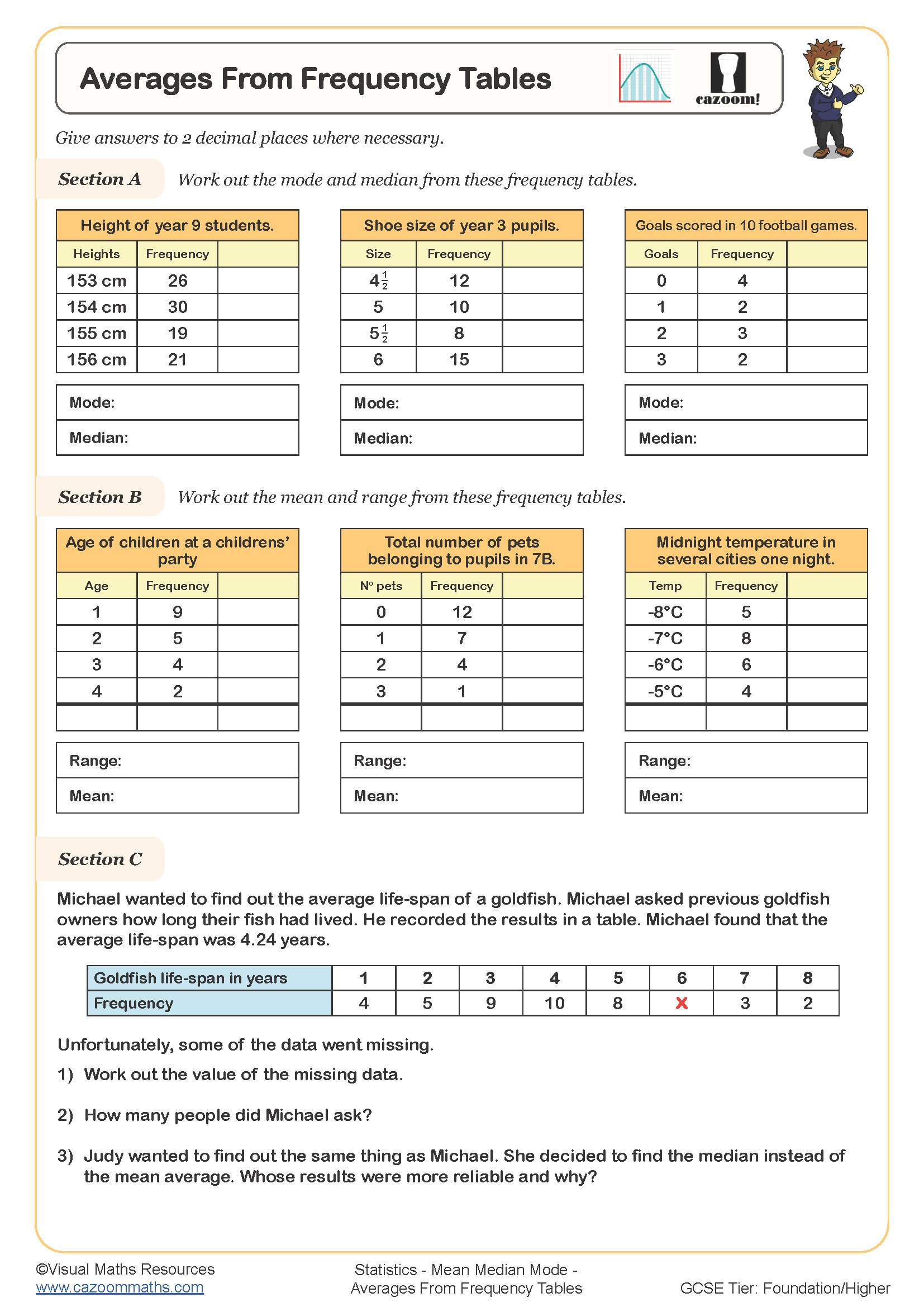 Cazoom Maths Worksheets - Year 10 Statistics Worksheets with Free Printable Statistics Worksheets