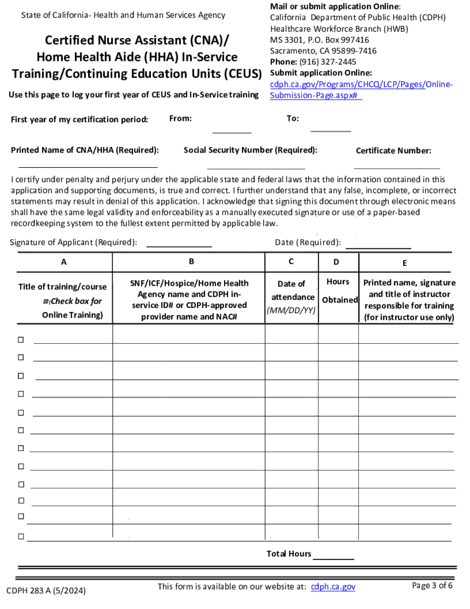 Cdph 283 A - Fill & Edit Printable Pdf Forms Online pertaining to Free Printable Cna Inservices