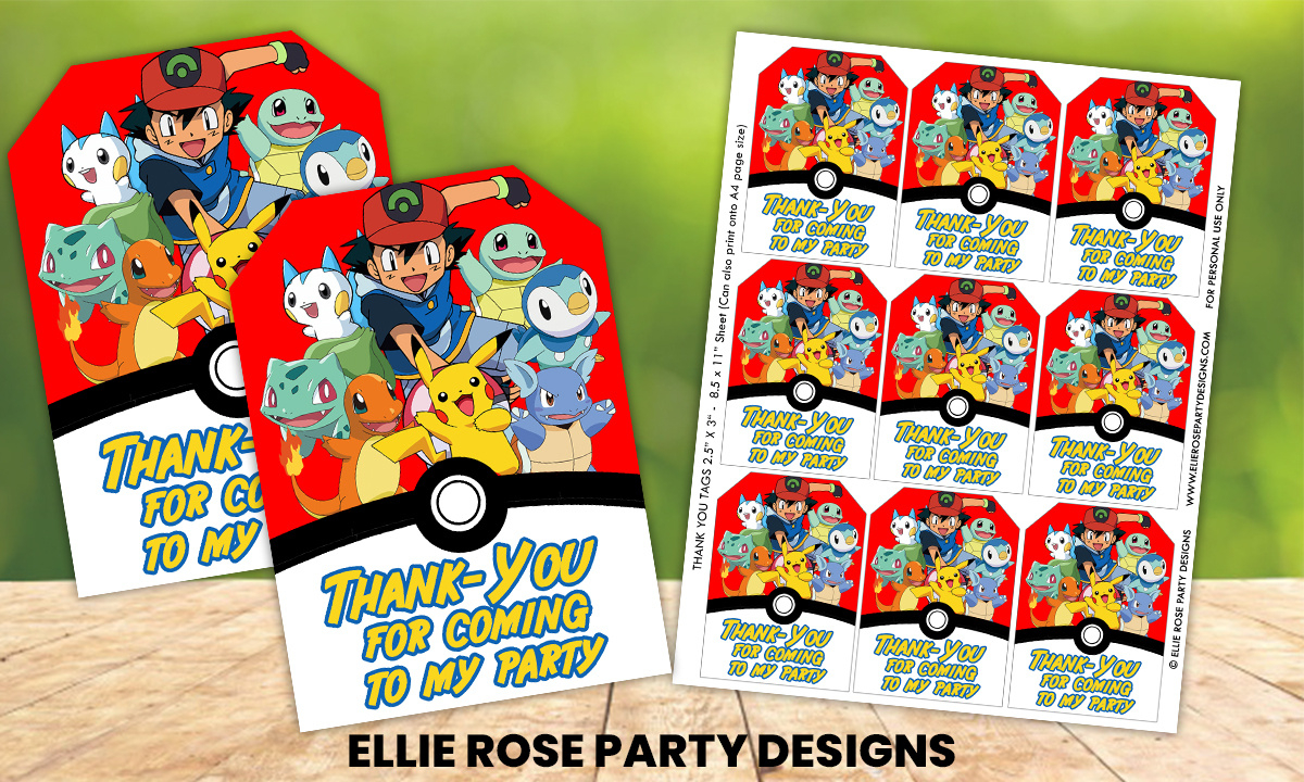 Celebrate With 9 Stunning Pokemon Birthday Decorations with Free Printable Pokemon Thank You Tags