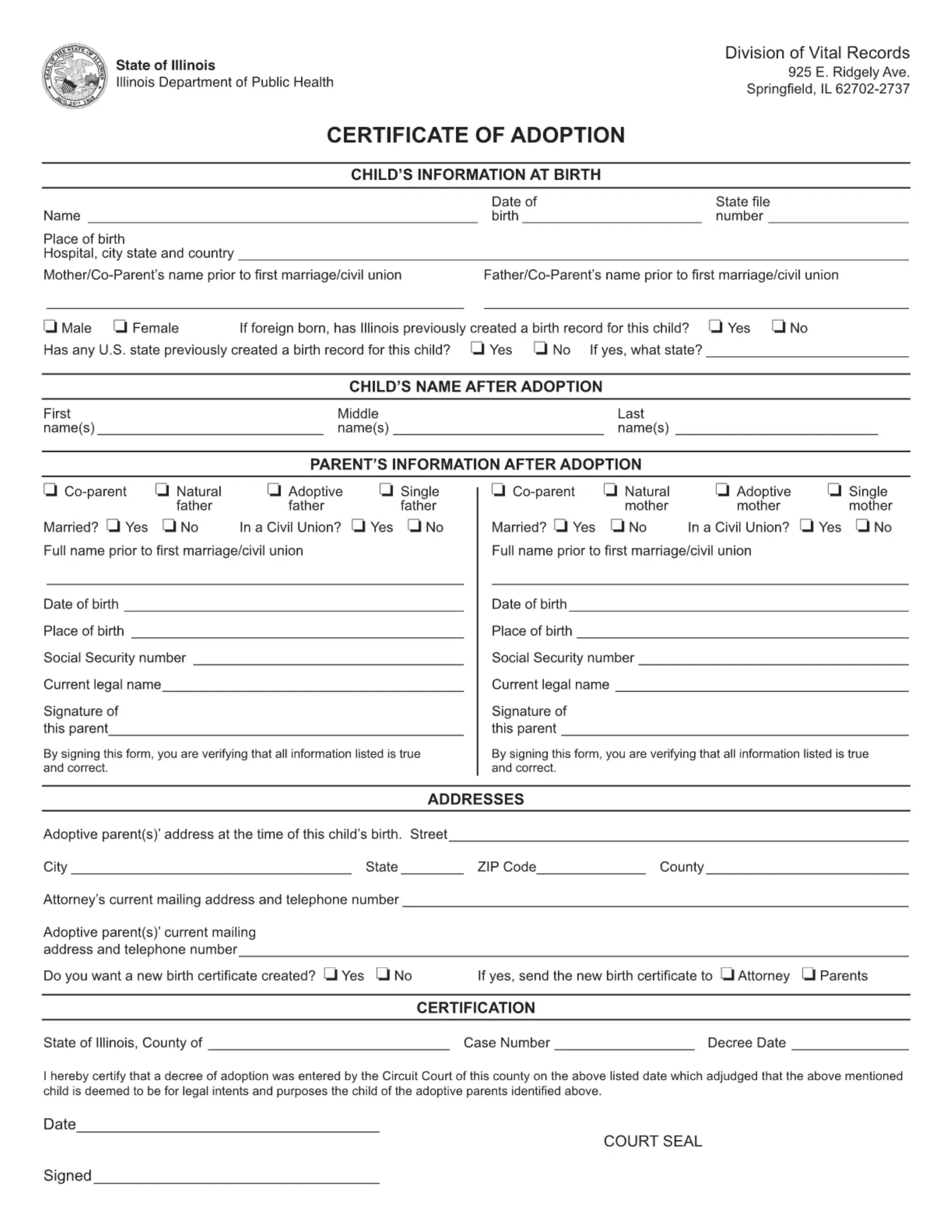 Certificate Adoption Form ≡ Fill Out Printable Pdf Forms Online in Free Printable Adoption Papers