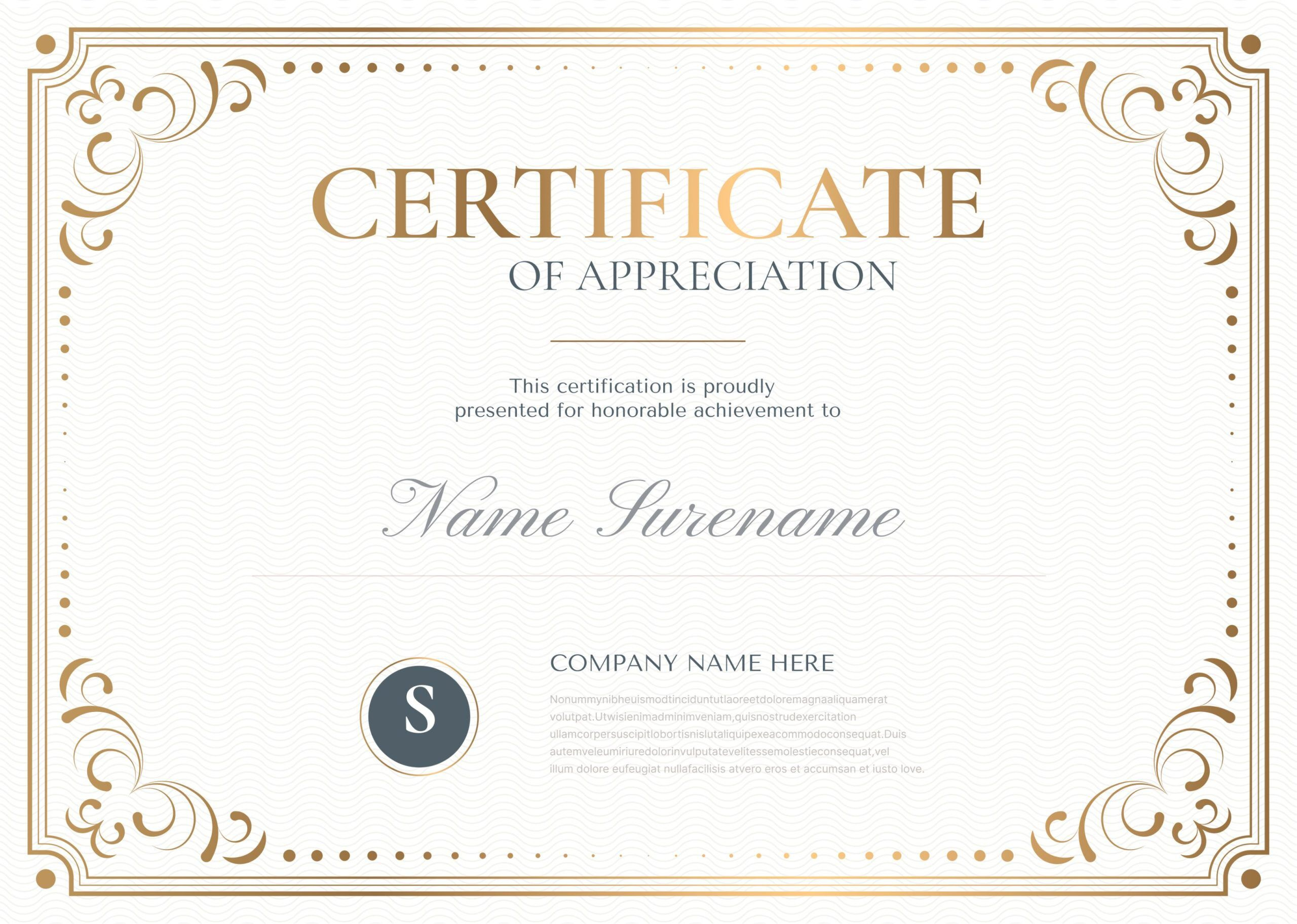 Certificate Of Appreciation Examples (+23 Free &amp;amp; Editable) inside Free Printable Certificate Of Appreciation