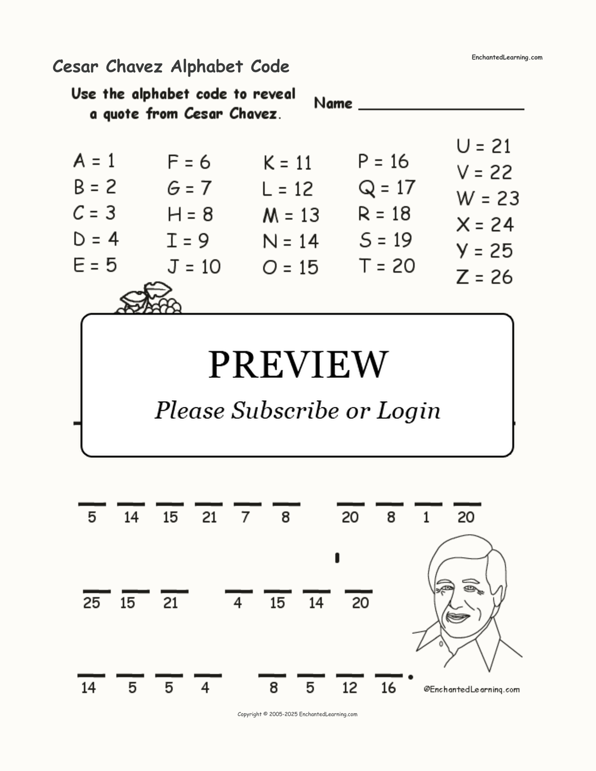 Cesar Chavez Alphabet Code - Enchanted Learning regarding Cesar Chavez Free Printable Worksheets