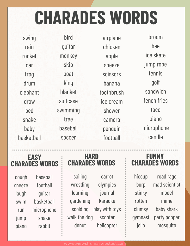 Charades Ideas For Families + Printable Word List - Views From A throughout Free Printable Charades Cards