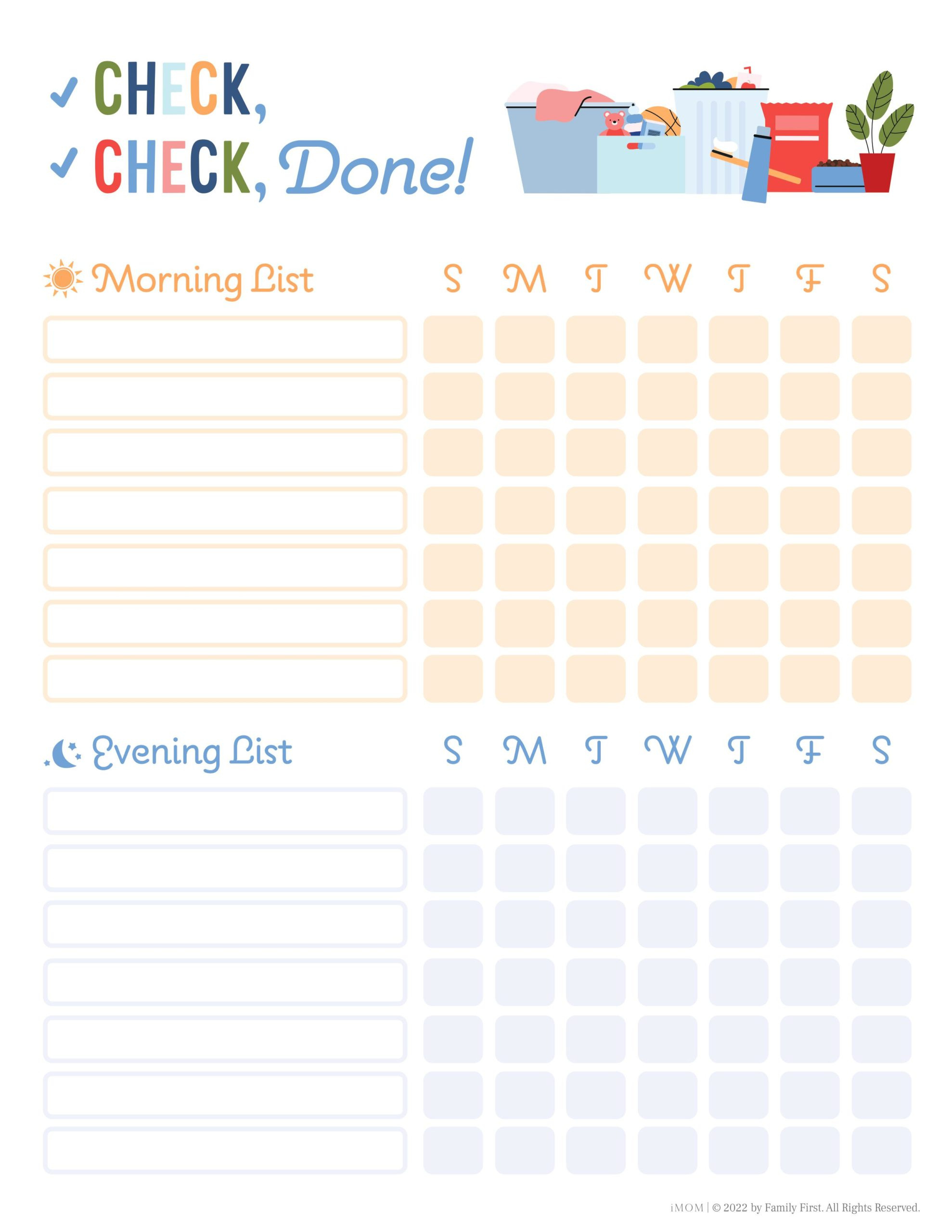 Check, Check Done Checklist For Kids - Printable Template within Free Printable Kids To Do List