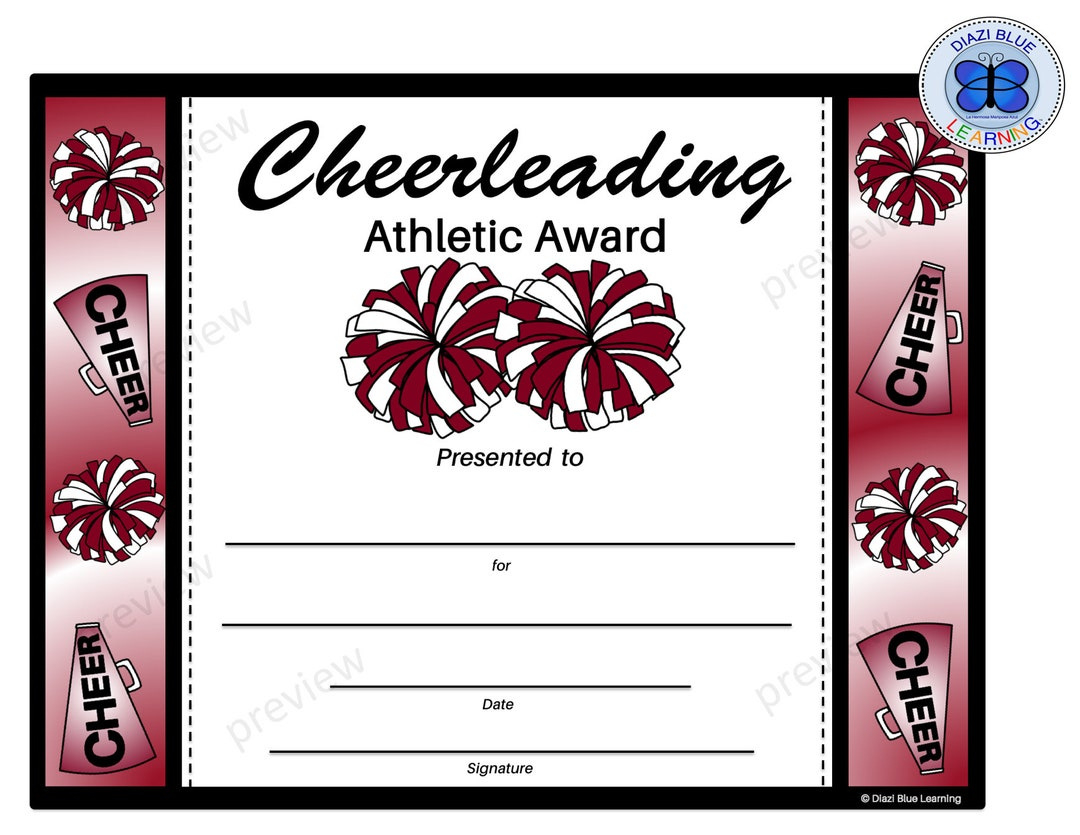 Cheerleading Certificate, Cheerleading Award, Editable pertaining to Free Printable Cheerleader Certificates