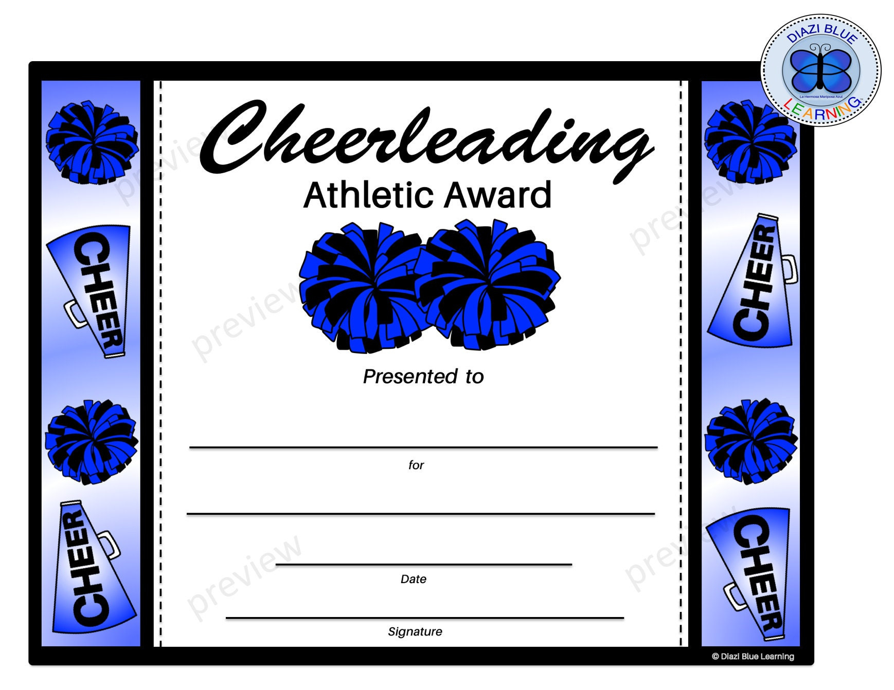 Cheerleading Certificate, Cheerleading Award, Editable regarding Free Printable Cheerleading Certificates