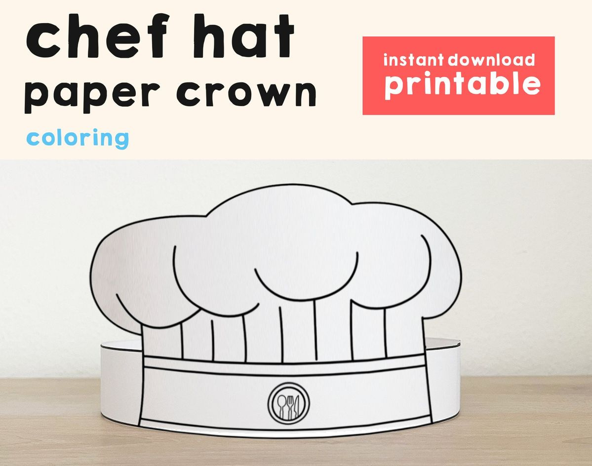 Chef Hat Cook Paper Crown Restaurant Party Coloring Printable Kids throughout Free Printable Chef Hat Pattern
