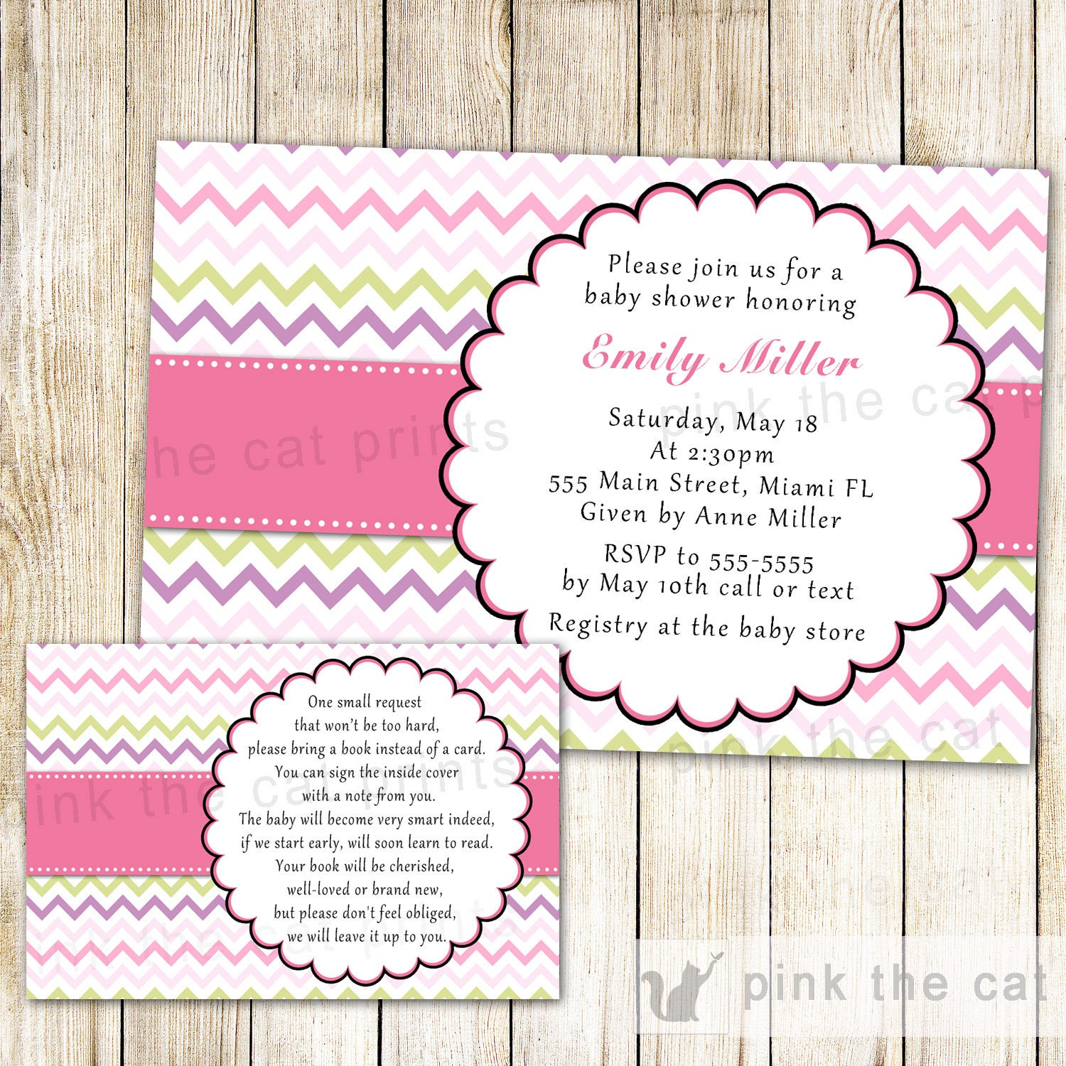 Chevron Baby Shower Invitation & Bring A Book Card - Pink Purple inside Free Chevron Printable Invitations