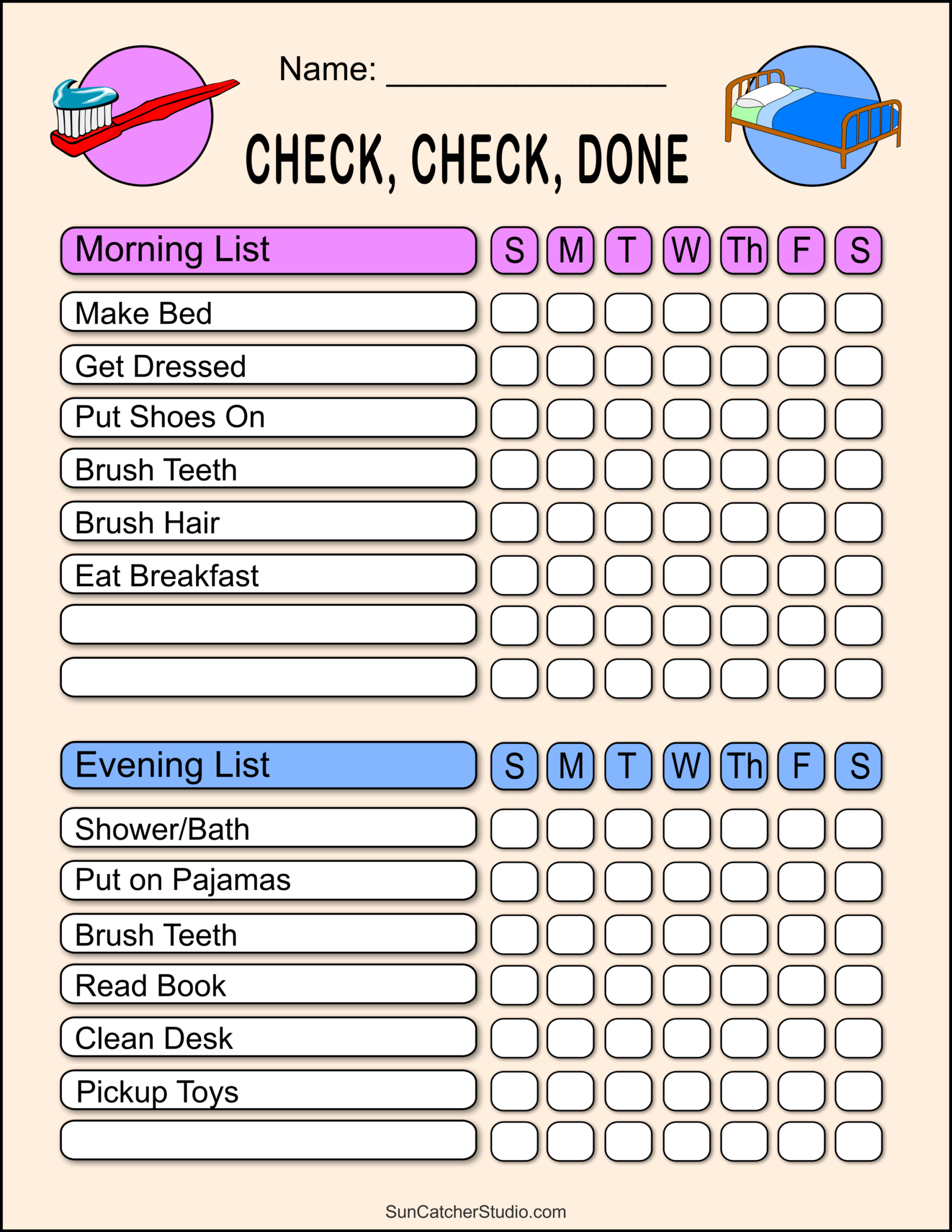 Chore Charts (Printable, Editable Daily &amp;amp; Weekly Templates) – Free within Free Printable Charts And Lists