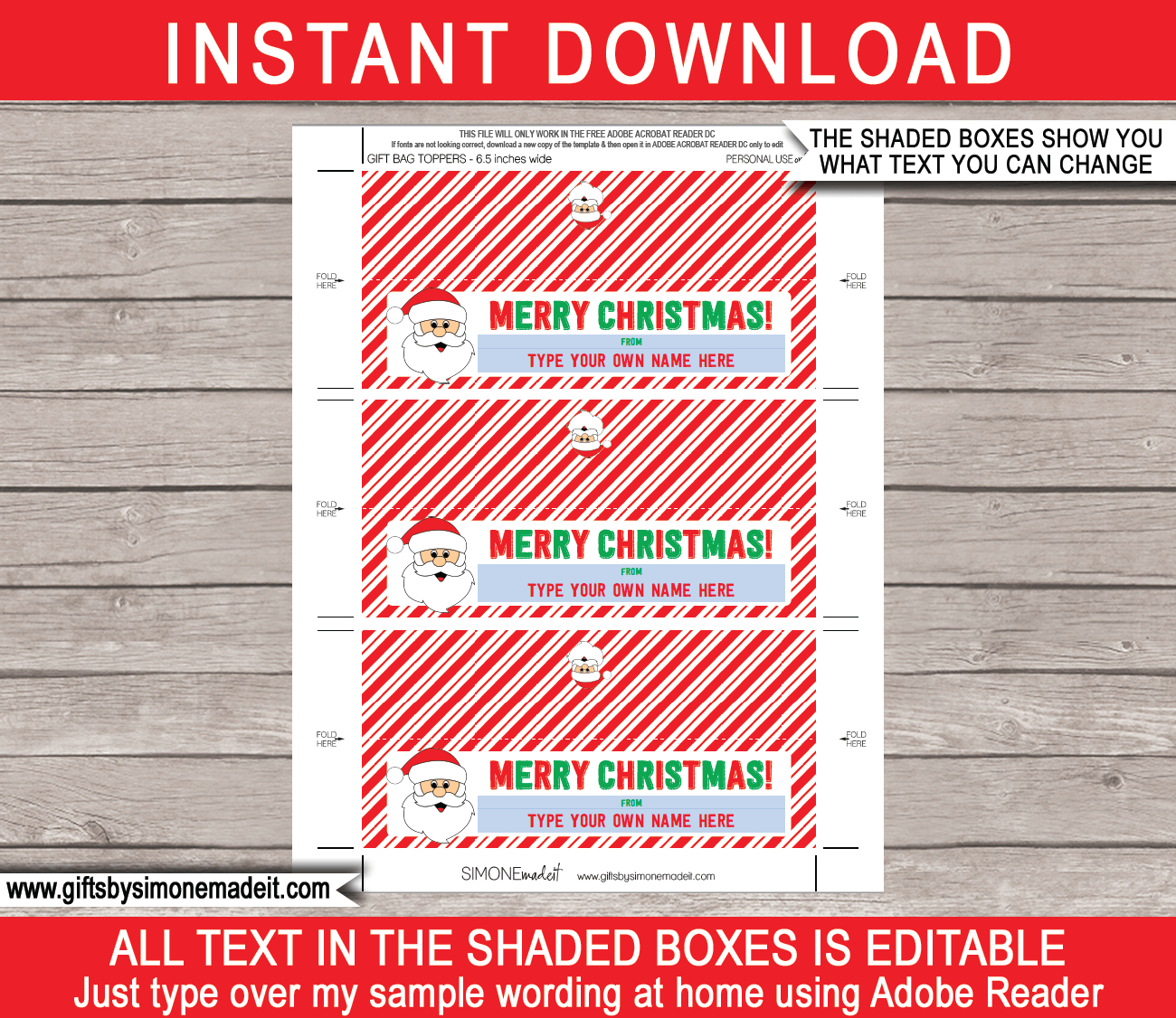 Christmas Bag Toppers (Santa) - 6.5 Inch Wide - Red & Green within Free Printable Christmas Bag Toppers Templates