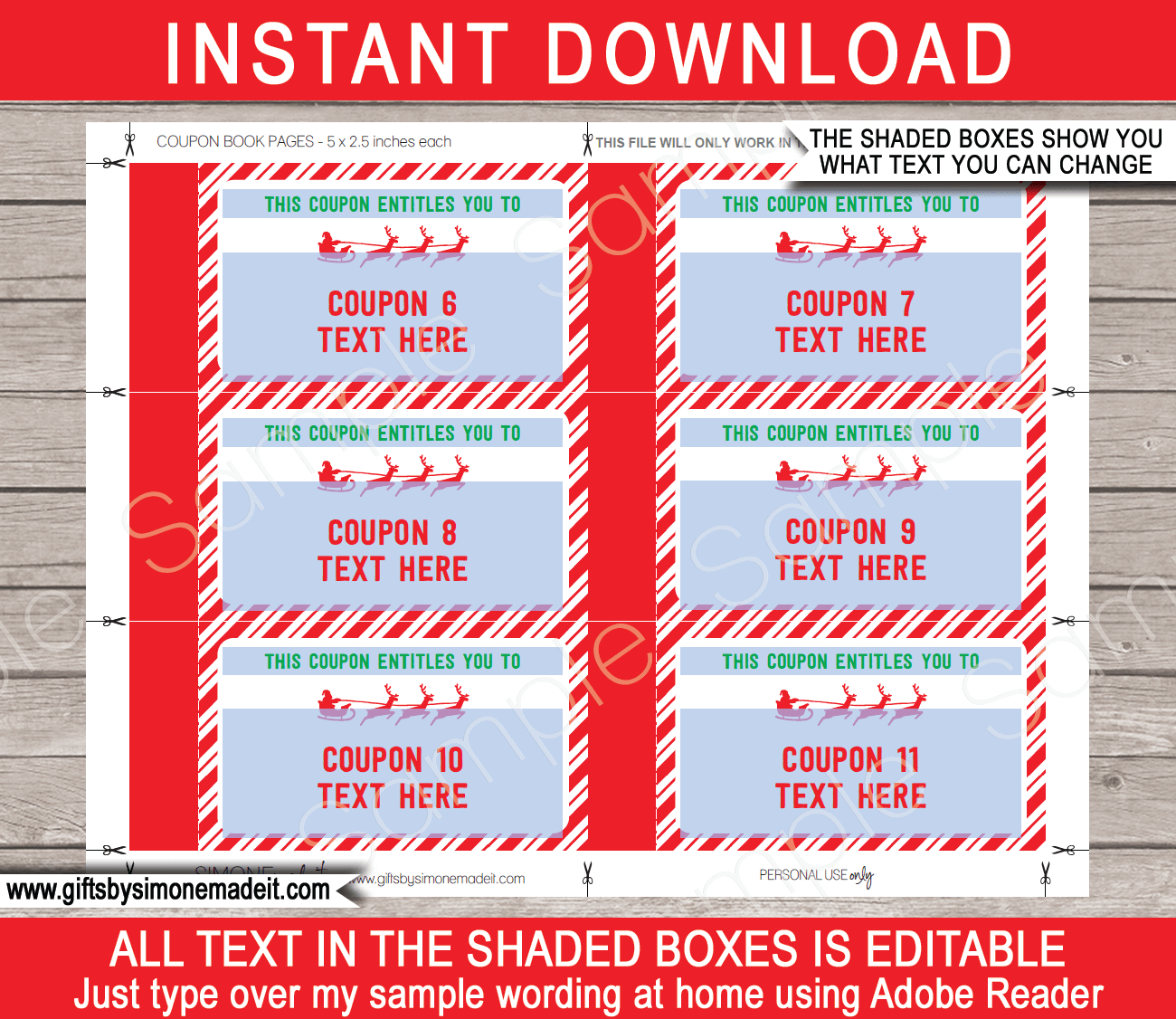Christmas Coupon Book & Envelope (Elf, From Santa) - Red & Green intended for Free Printable Homemade Coupon Book