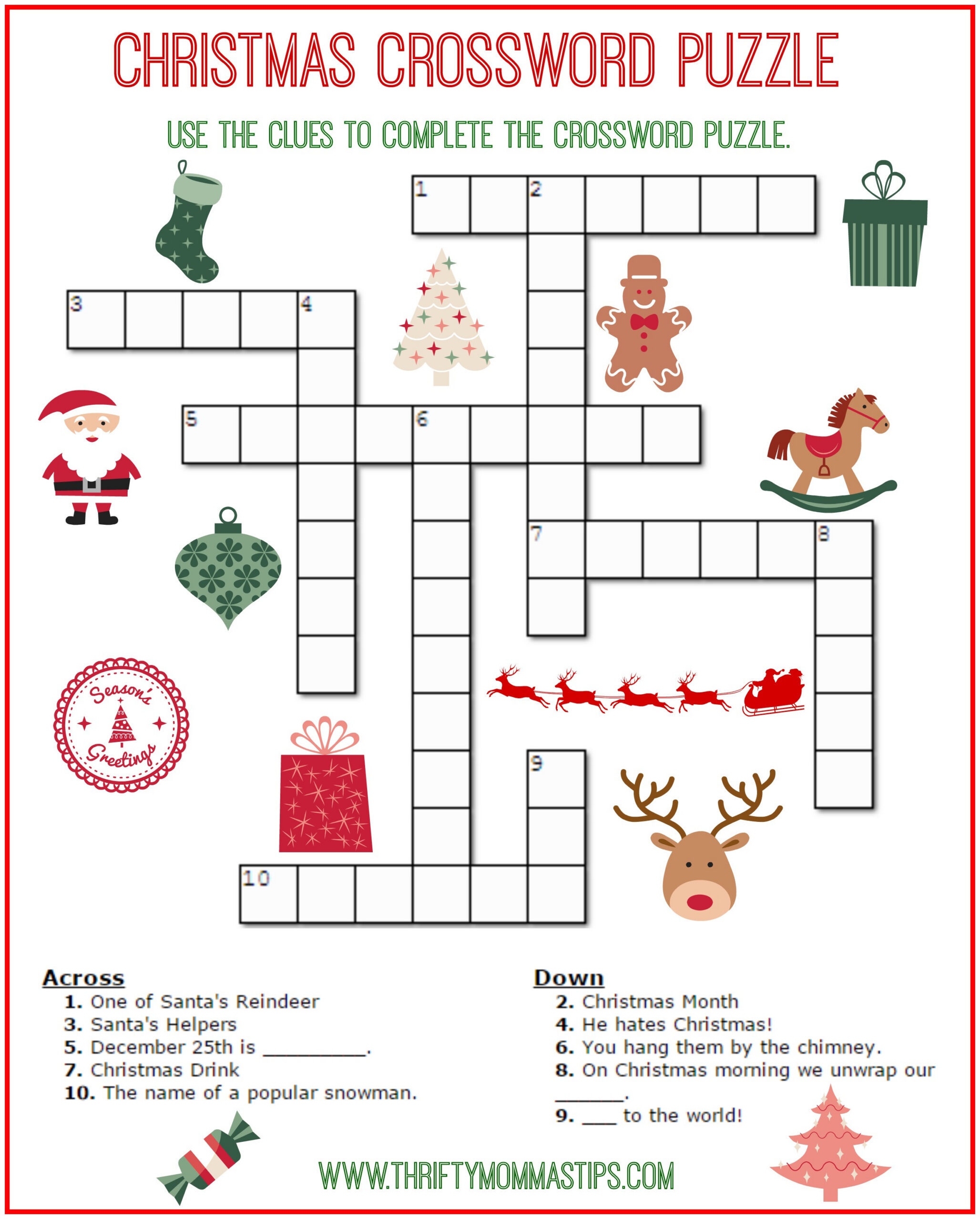 Christmas Crossword Puzzle Printable - Thrifty Mommas Tips throughout Free Printable Christmas Puzzles