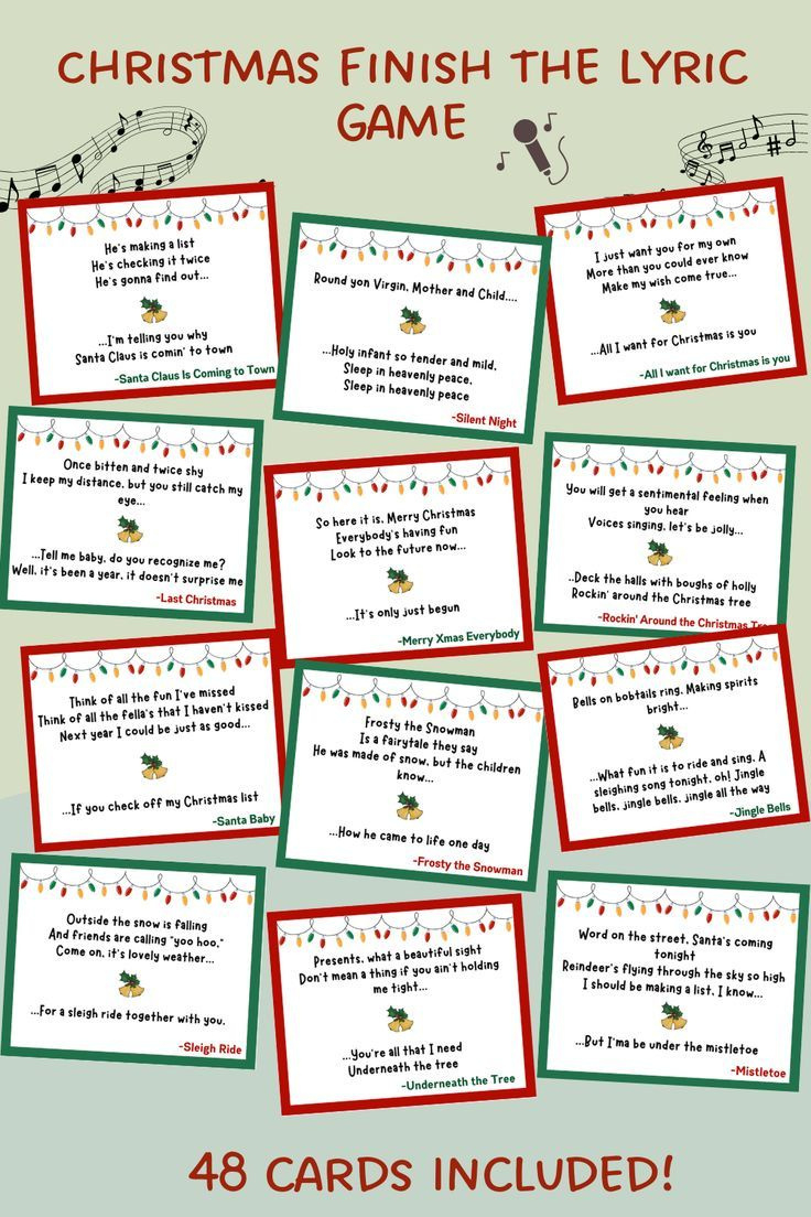 Christmas Finish The Lyric Game Printable, Christmas Carol Finish with Christmas Song Lyrics Game Free Printable