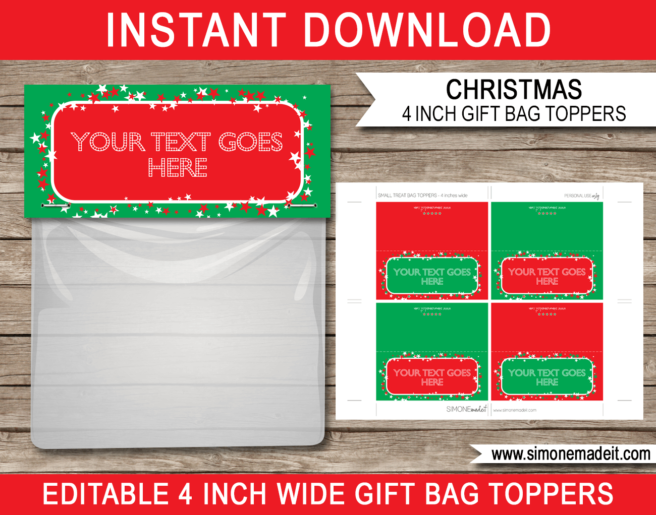 Christmas Gift Bag Toppers Template - Red & Green intended for Free Printable Christmas Bag Toppers Templates