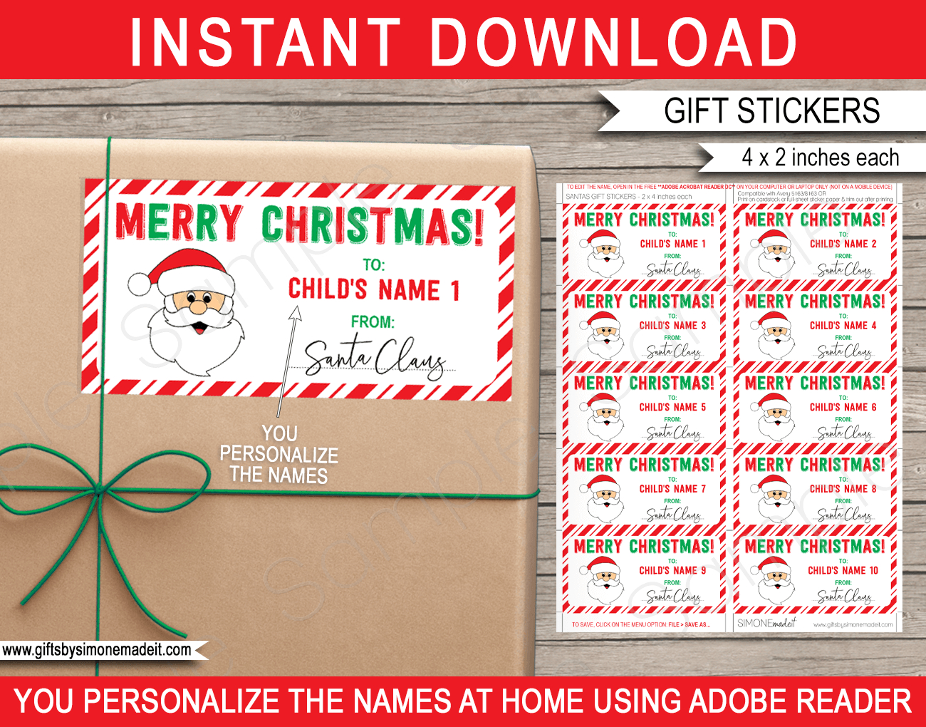 Christmas Gift Labels Template (Santa Claus) - Red &amp;amp; Green throughout Free Printable Christmas Labels