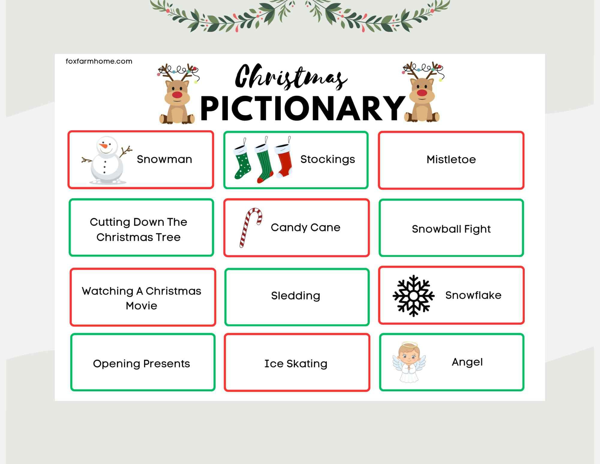 Christmas Pictionary Game For Families-Free Printable - Fox Farm Home intended for Free Printable Christmas Pictionary Words
