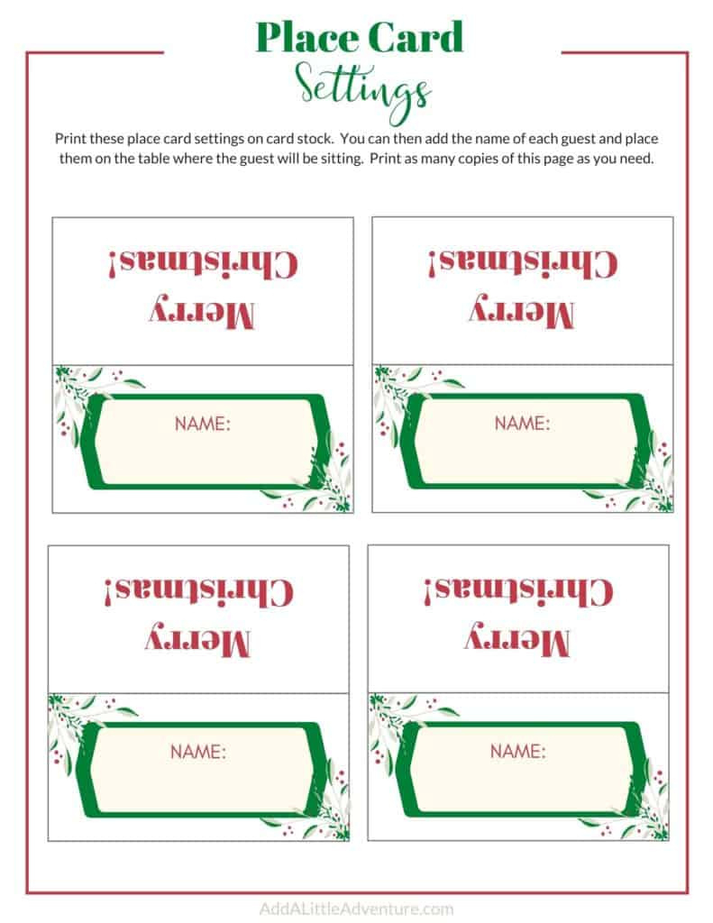 Christmas Place Cards Printables - Diy Templates for Free Printable Christmas Place Name Tags