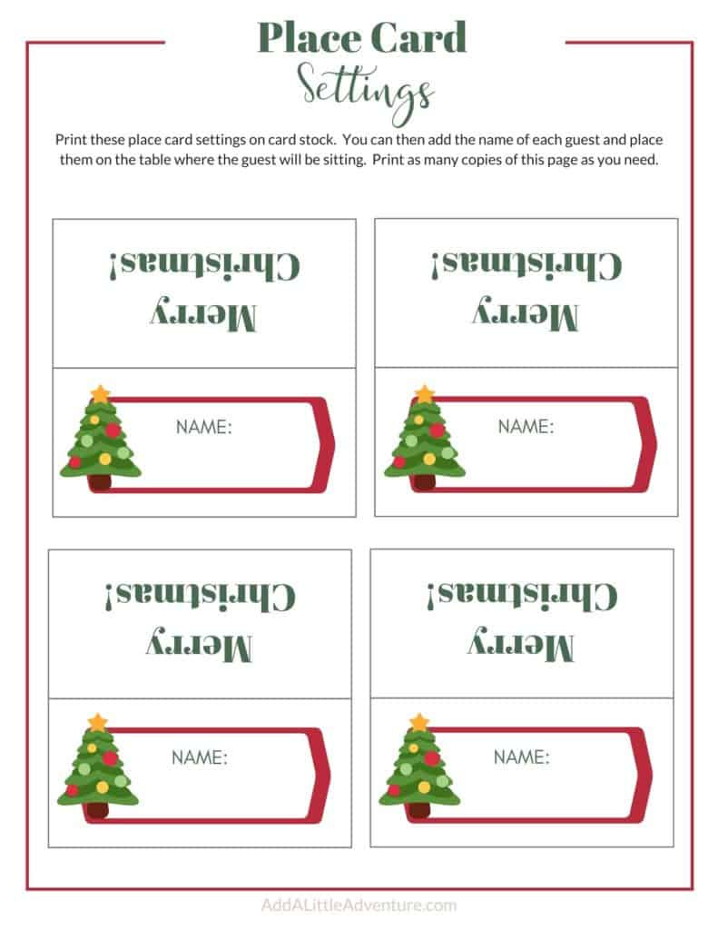 Christmas Place Cards Printables - Diy Templates within Free Printable Christmas Place Name Tags