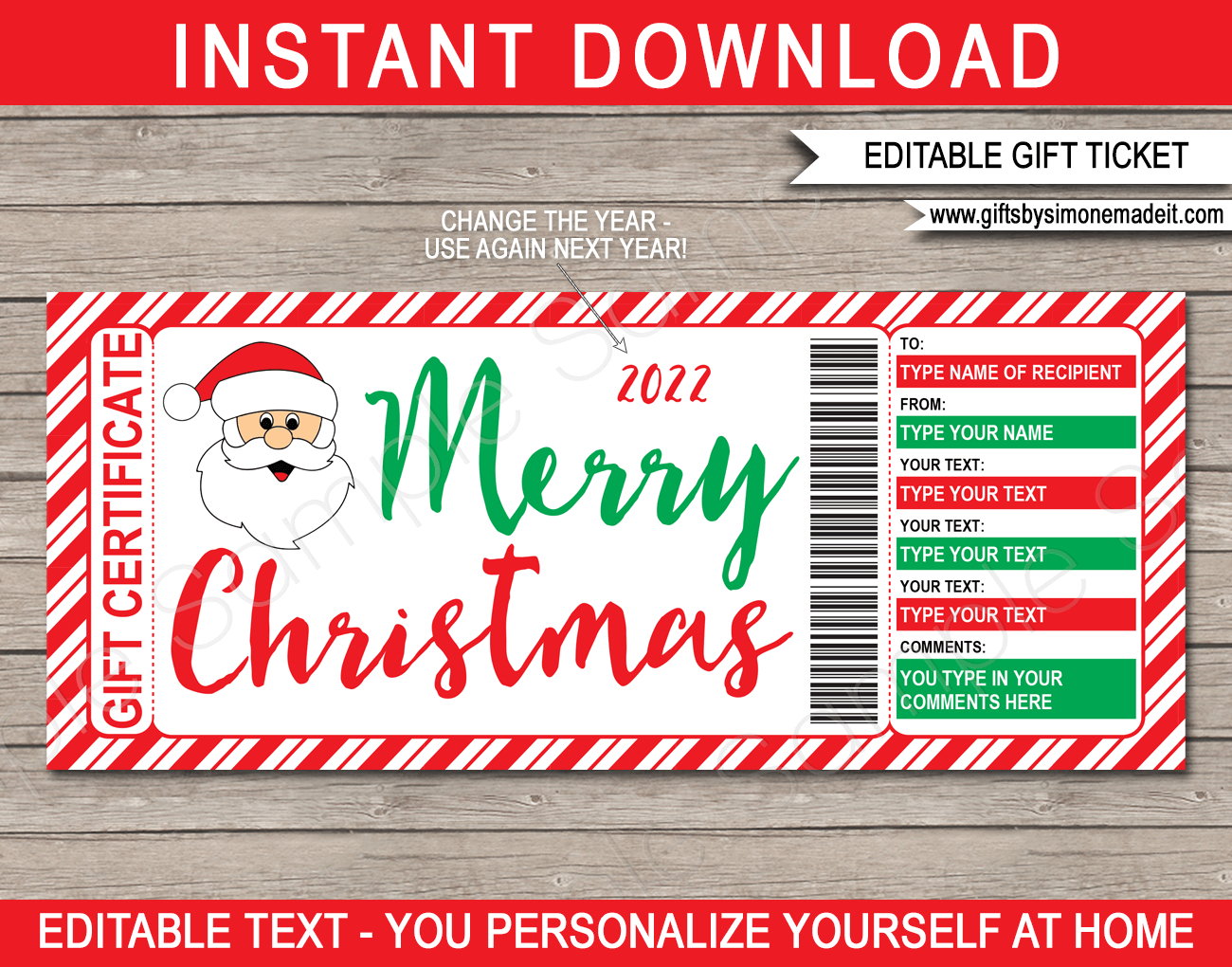 Christmas Santa Gift Certificate Template - Red &amp; Green intended for Free Printable Xmas Gift Certificates