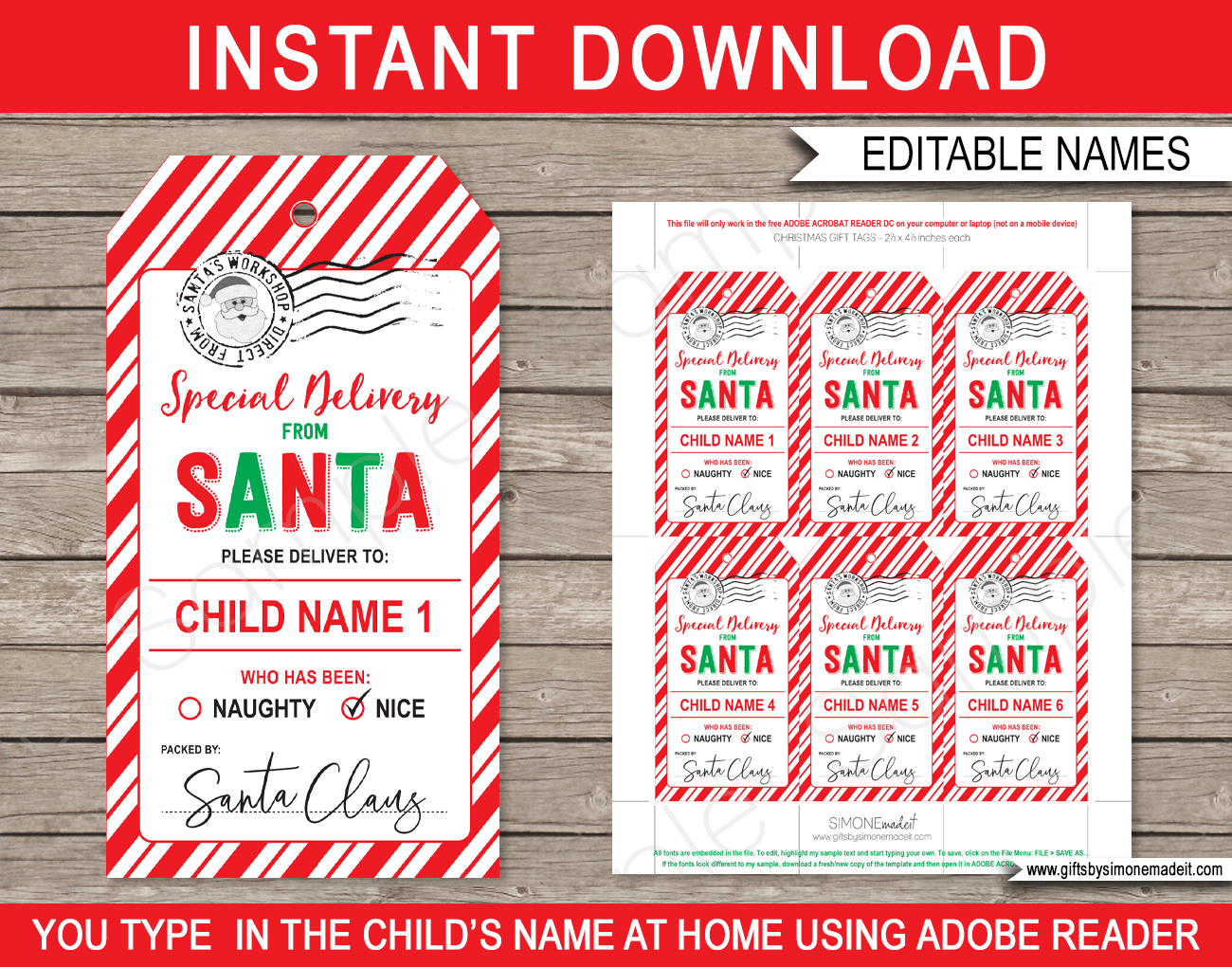 Christmas Santa Gift Tags - Red & Green within Free Printable Santa Gift Tags