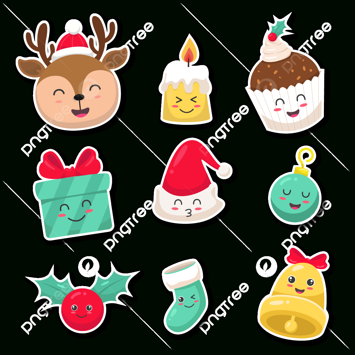Christmas Set Cute Sticker Element Illustration Printable Clipart throughout Free Printable Christmas Clip Art