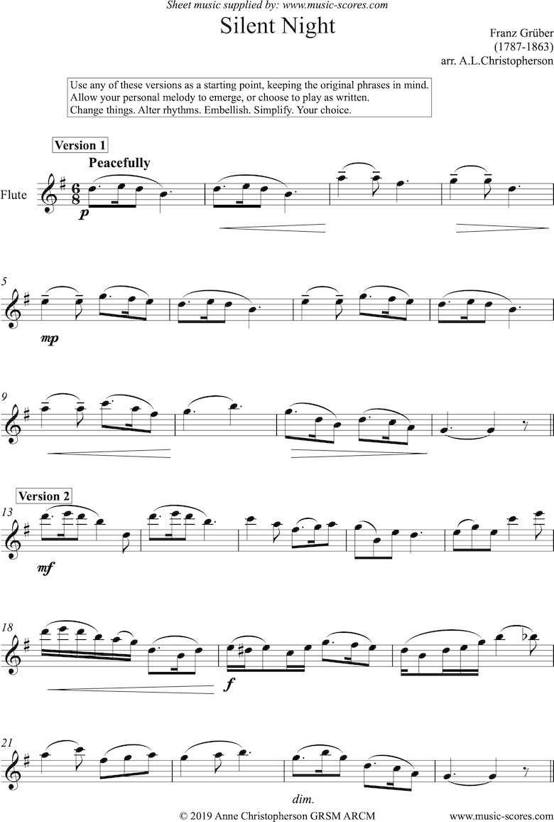 Christmas: Silent Night, Holy Night Solo Flute Classical Sheet Music throughout Free Printable Flute Music