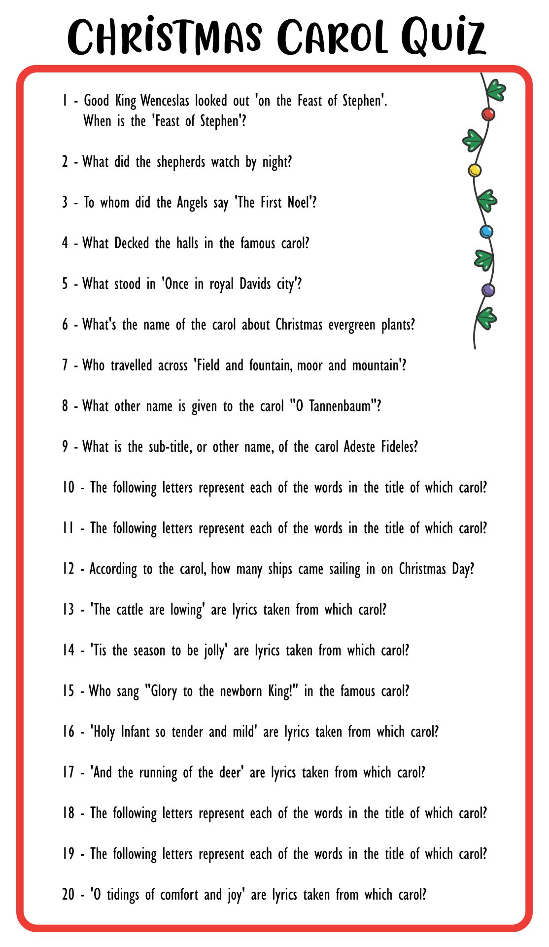 Christmas Song Trivia Game - 15 Free Pdf Printables | Printablee with Christmas Song Lyrics Game Free Printable