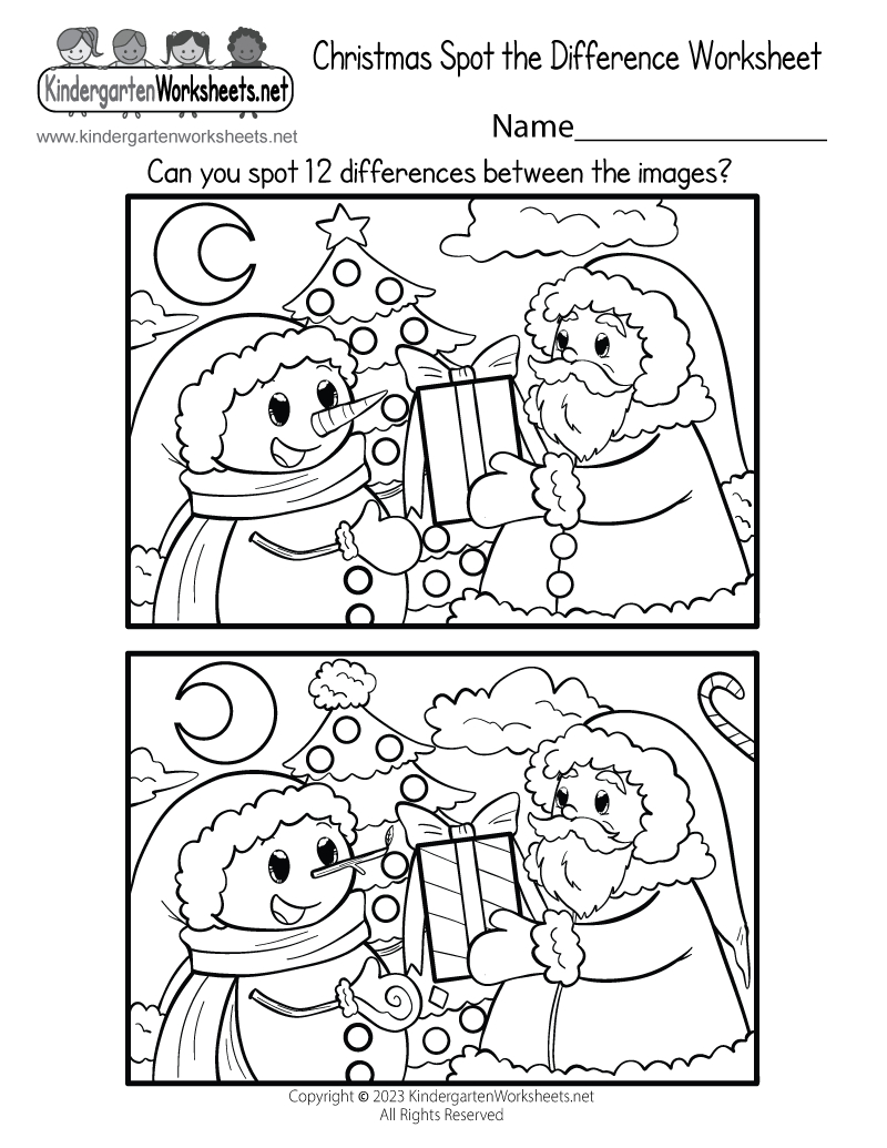 Christmas Spot The Difference Worksheet - Free Printable, Digital throughout Free Printable Christmas Worksheets For Kids