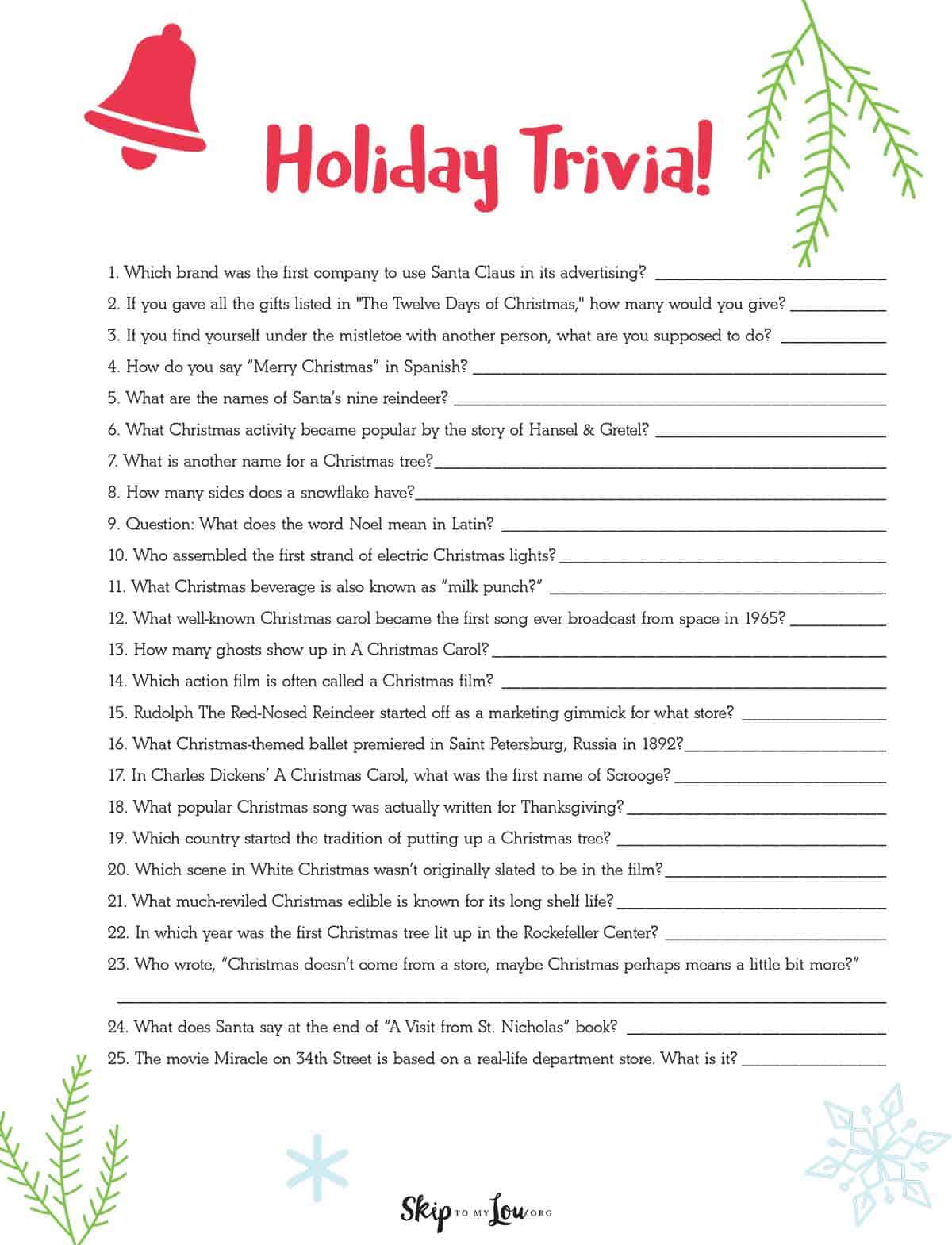 Christmas Trivia | Skip To My Lou with regard to Free Printable Christmas Trivia Quiz
