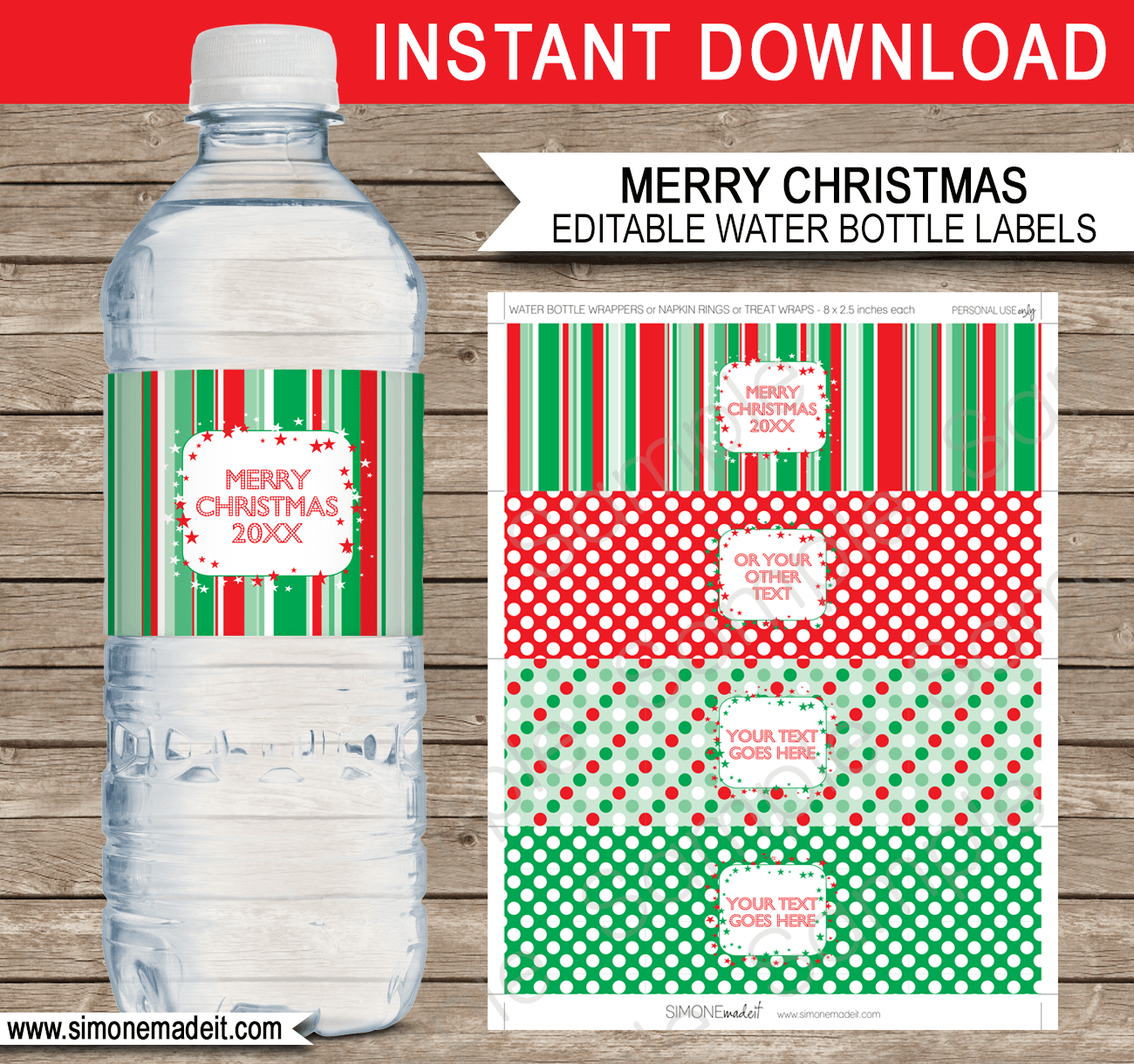 Christmas Water Bottle Labels Template - Red &amp;amp; Green regarding Christmas Water Bottle Labels Free Printable