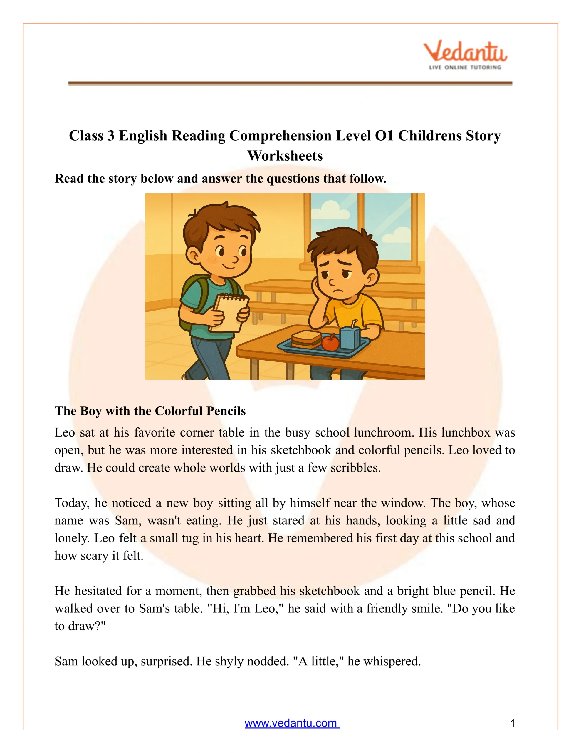Class 3 Reading Comprehension Worksheet With Story Pdf in Free Printable Short Stories For Grade 3
