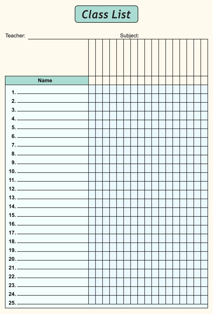 Class List Blank - 10 Free Pdf Printables | Printablee in Free Printable Class List Template For Teachers