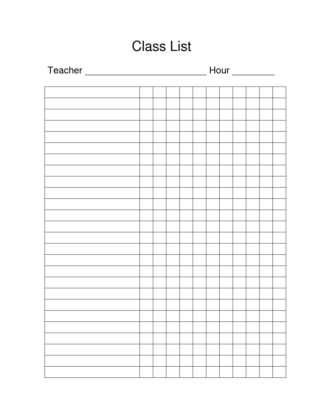 Class List Blank - 10 Free Pdf Printables | Printablee within Free Printable Class List Template For Teachers