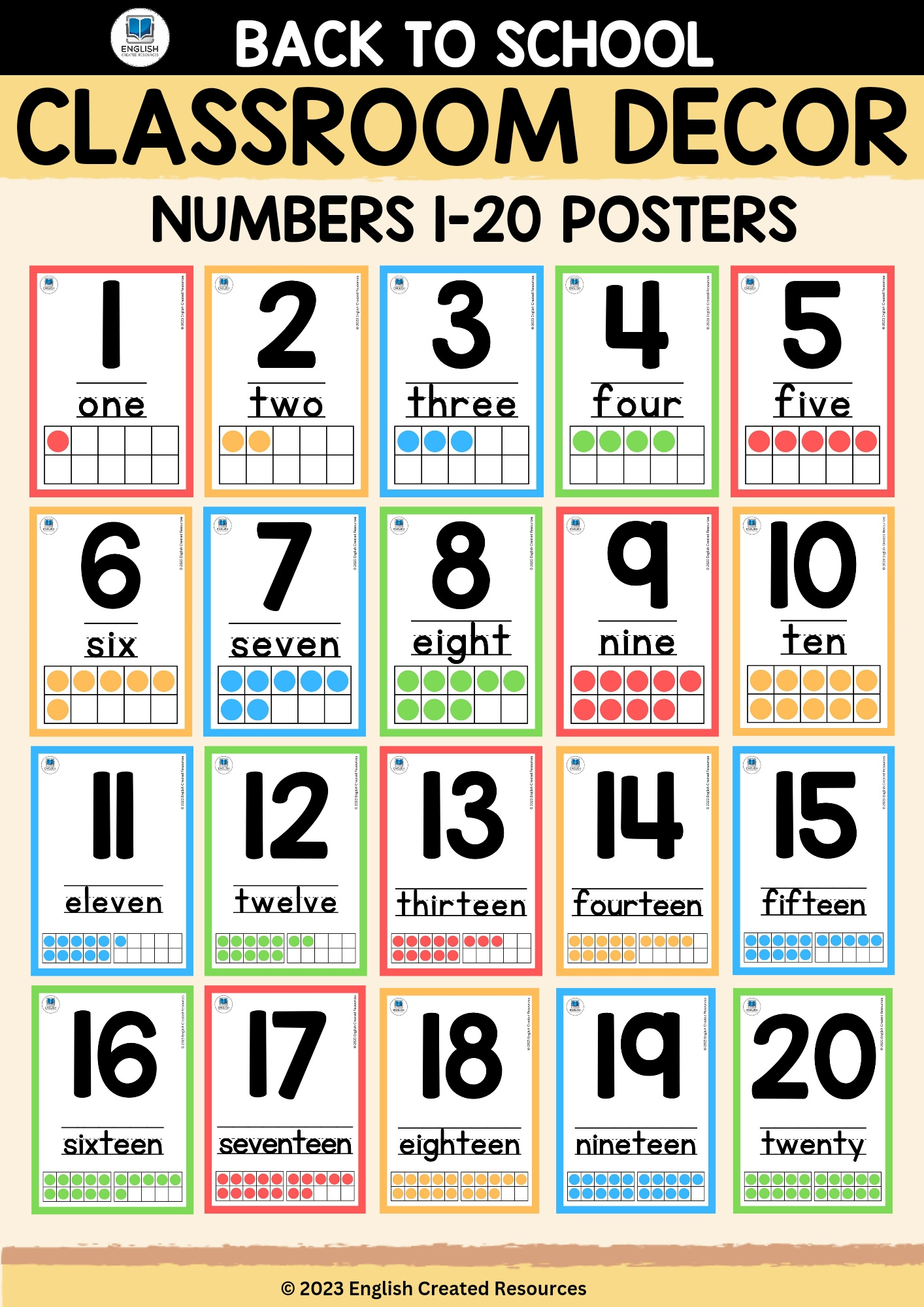 Classroom Decor Numbers 1-20 - English Created Resources pertaining to Free Printable Number Posters