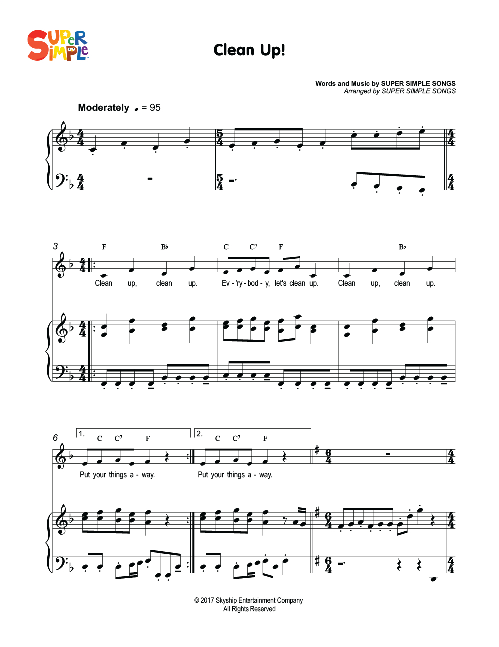 Clean Up! Sheet Music - Super Simple pertaining to Piano Sheet Music For Beginners Popular Songs Free Printable