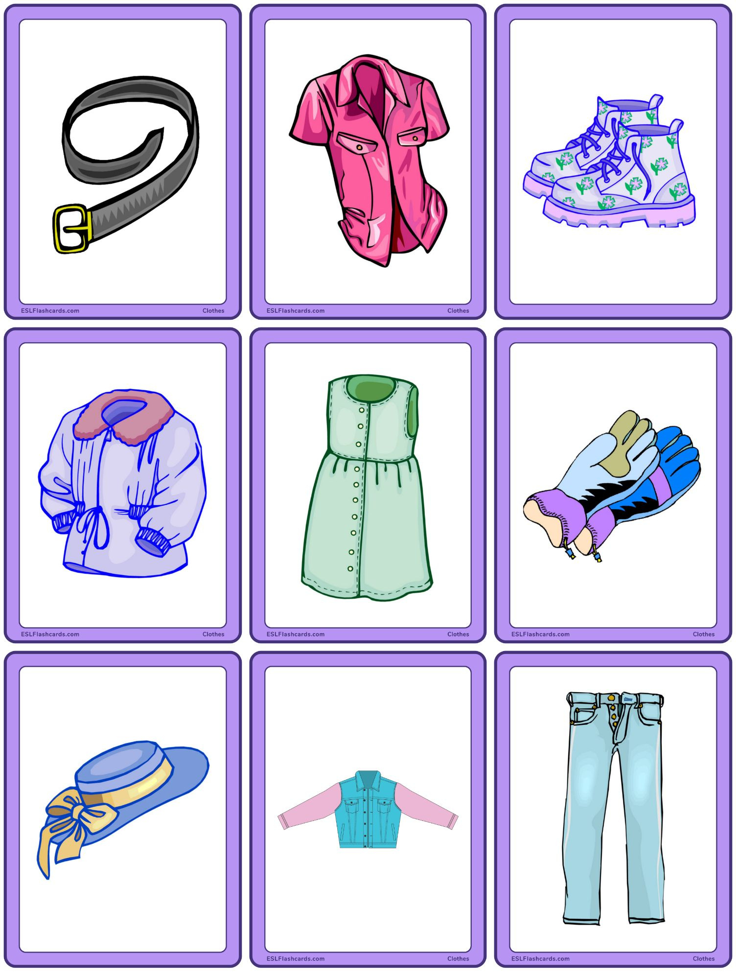 Clothes – Esl Flashcards for Free Printable Clothing Flashcards
